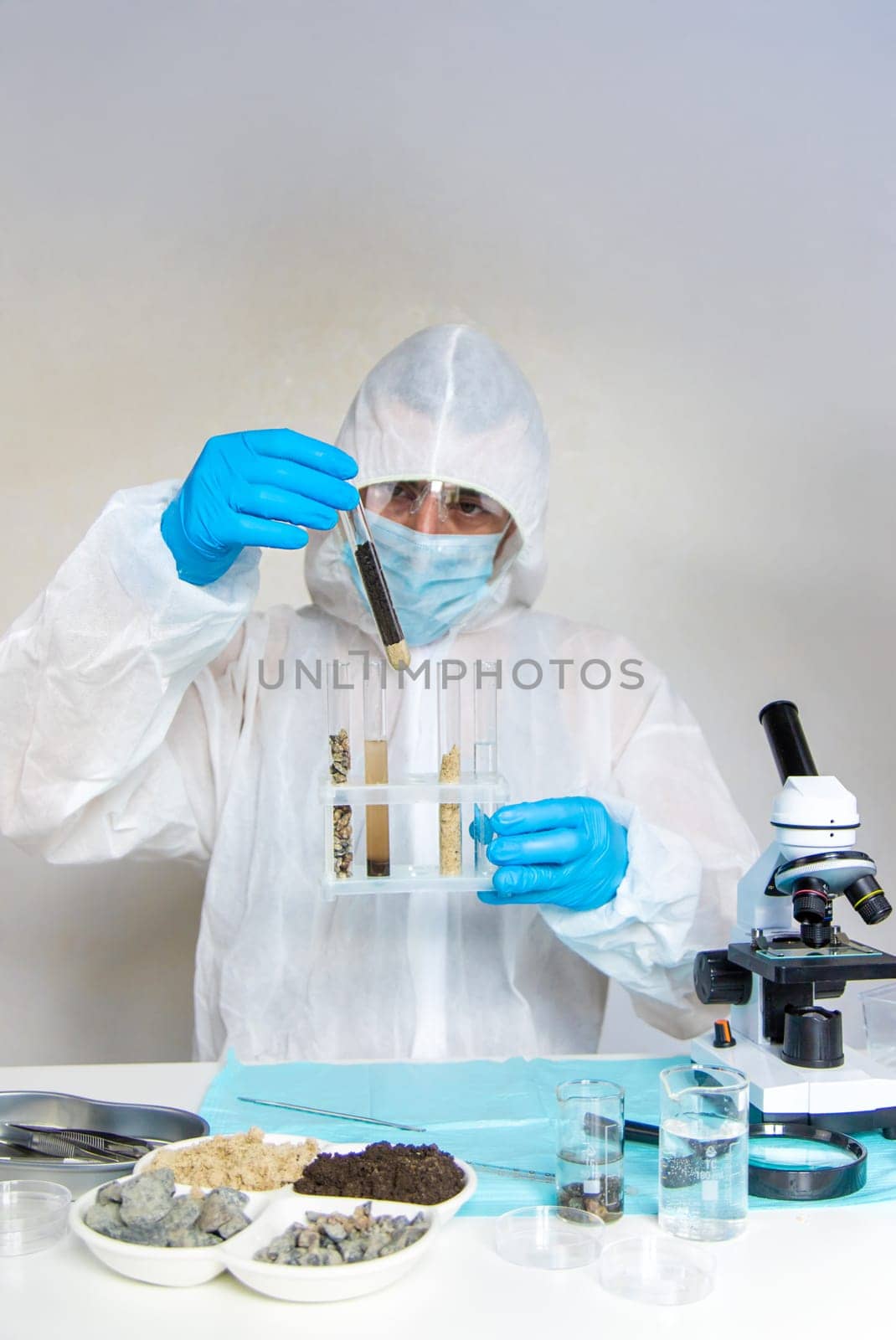 Soil testing in the laboratory. Selective focus. Nature.