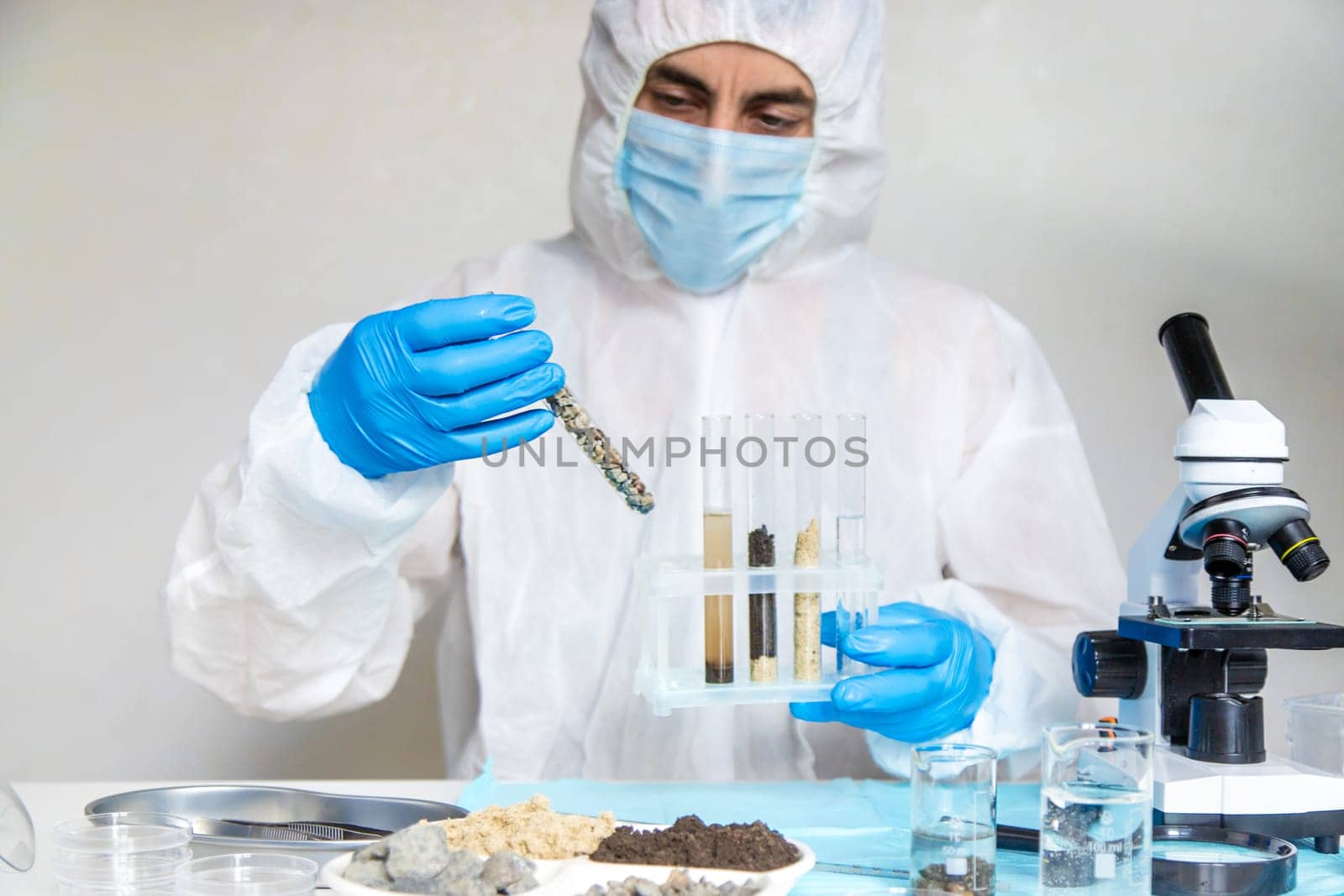 Soil testing in the laboratory. Selective focus. Nature.