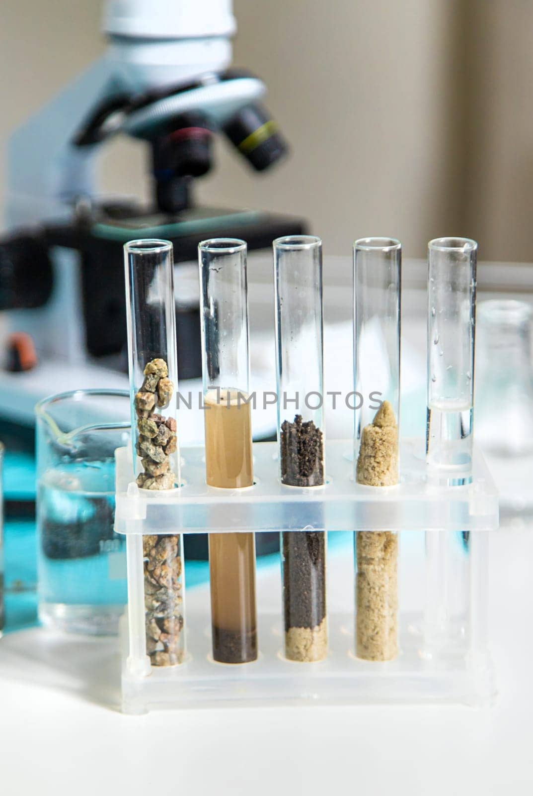 Soil testing in the laboratory. Selective focus. Nature.