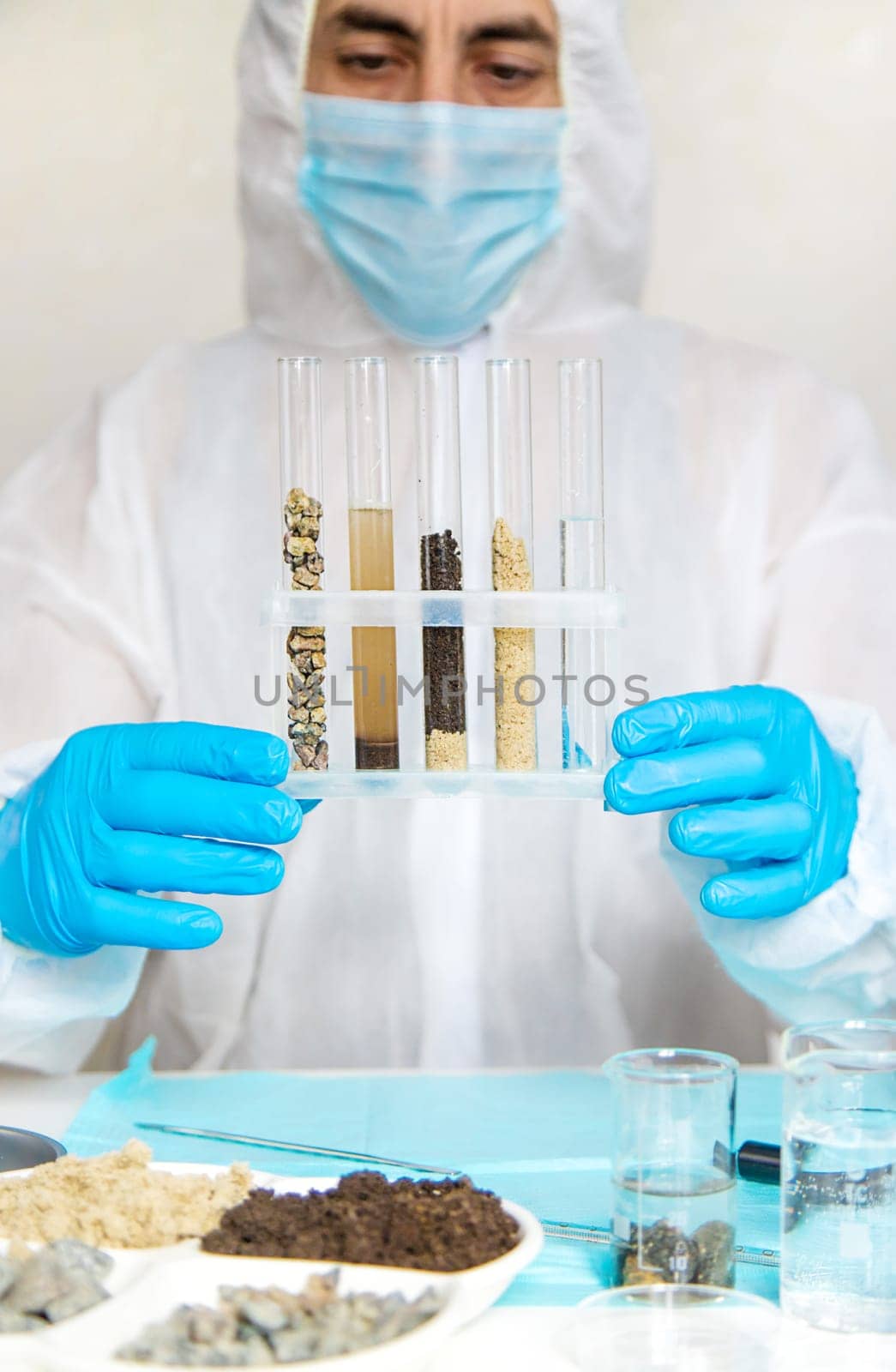 Soil testing in the laboratory. Selective focus. Nature.