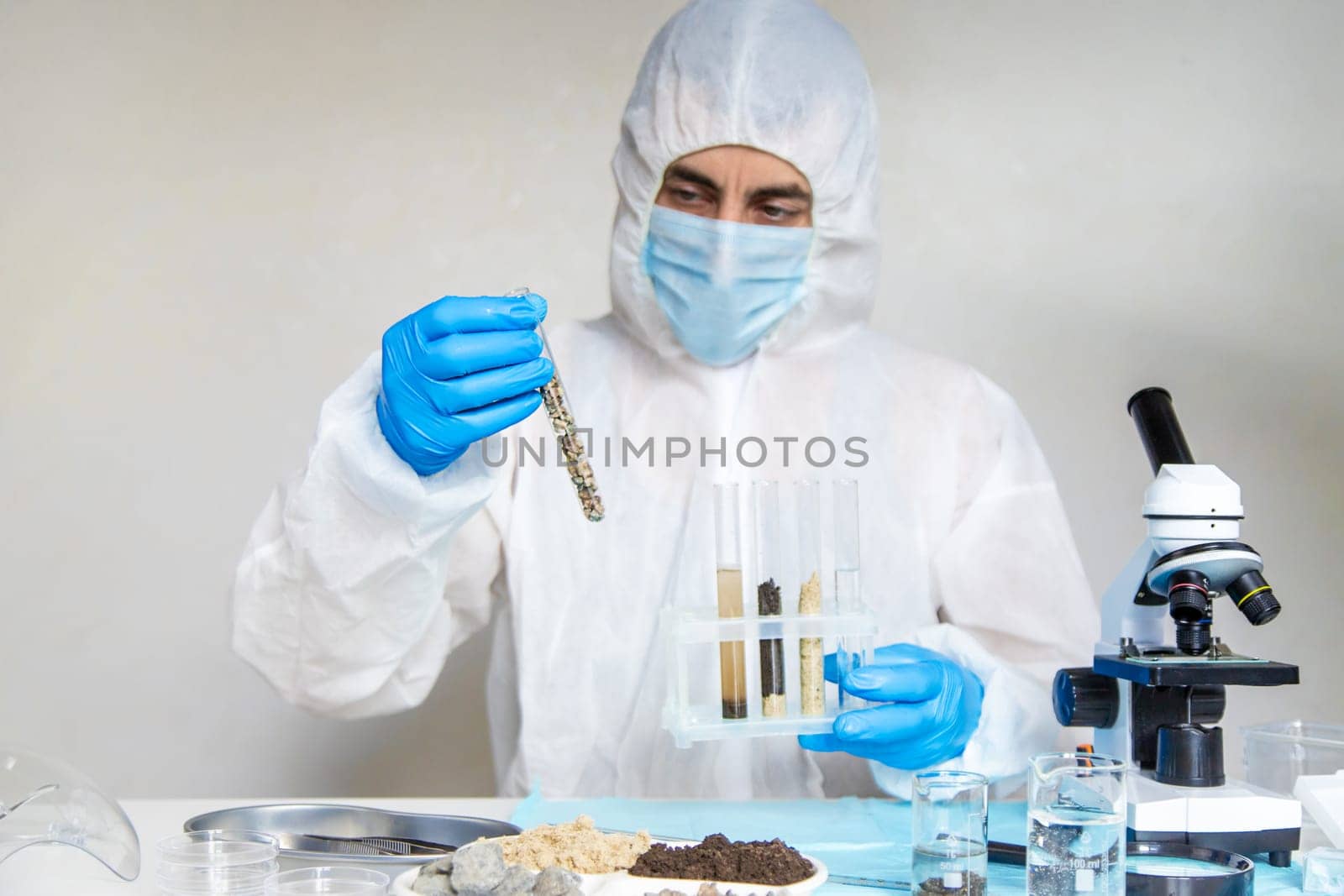Soil testing in the laboratory. Selective focus. Nature.
