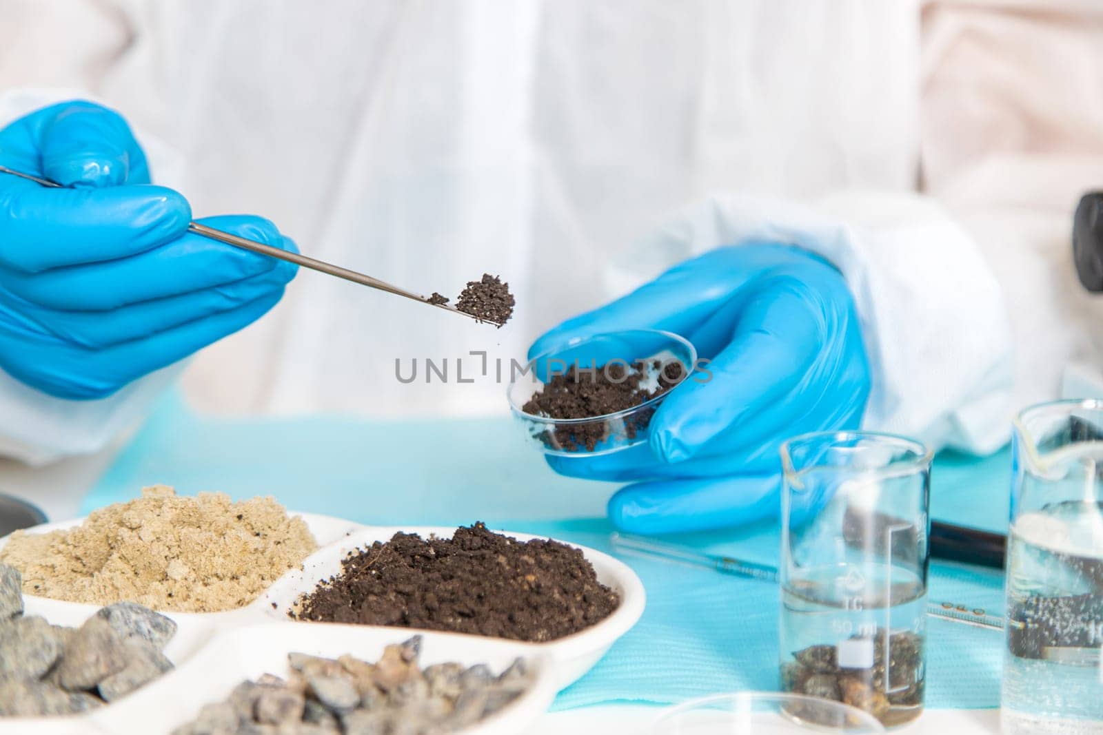Soil testing in the laboratory. Selective focus. Nature.