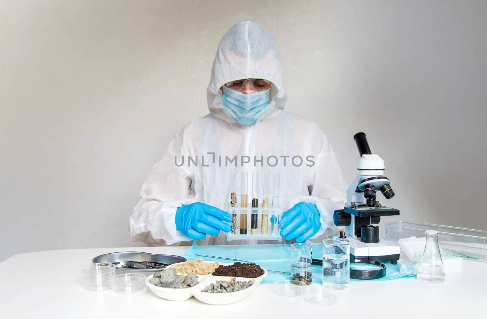 Soil testing in the laboratory. Selective focus. Nature.