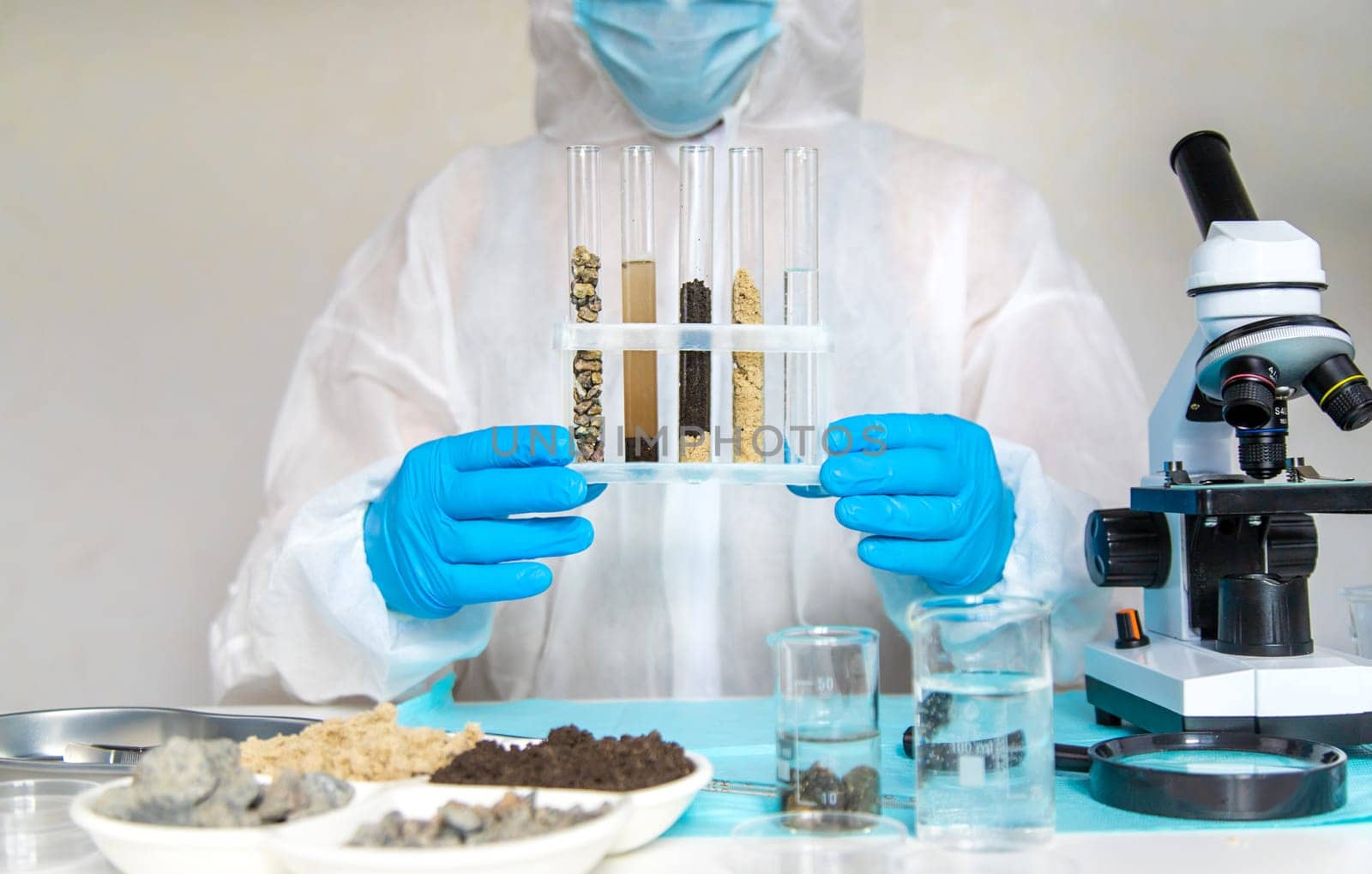 Soil testing in the laboratory. Selective focus. Nature.