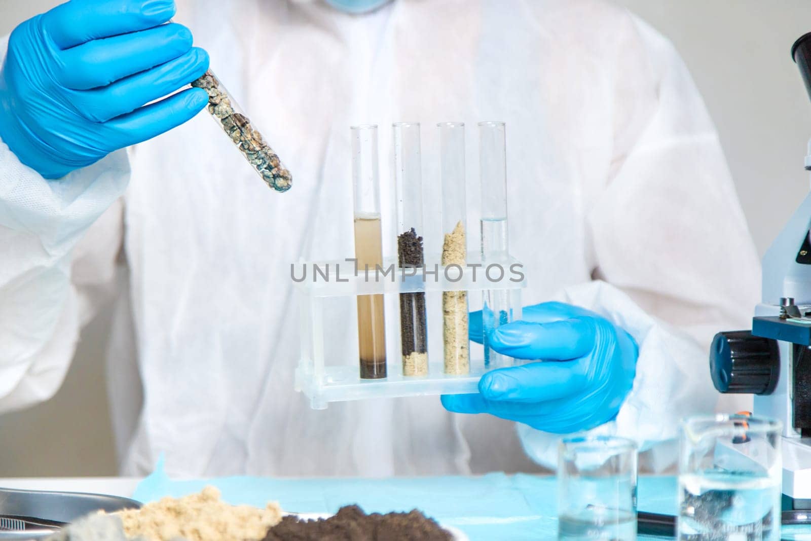 Soil testing in the laboratory. Selective focus. Nature.