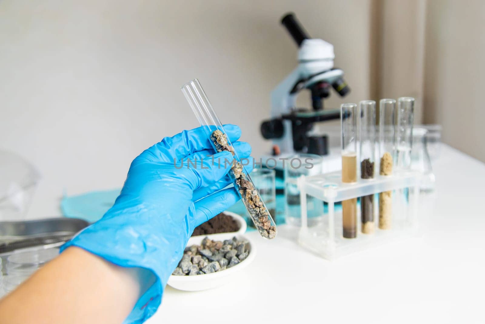 Soil testing in the laboratory. Selective focus. Nature.