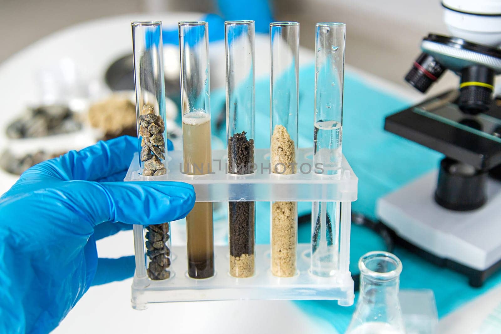 Soil testing in the laboratory. Selective focus. Nature.