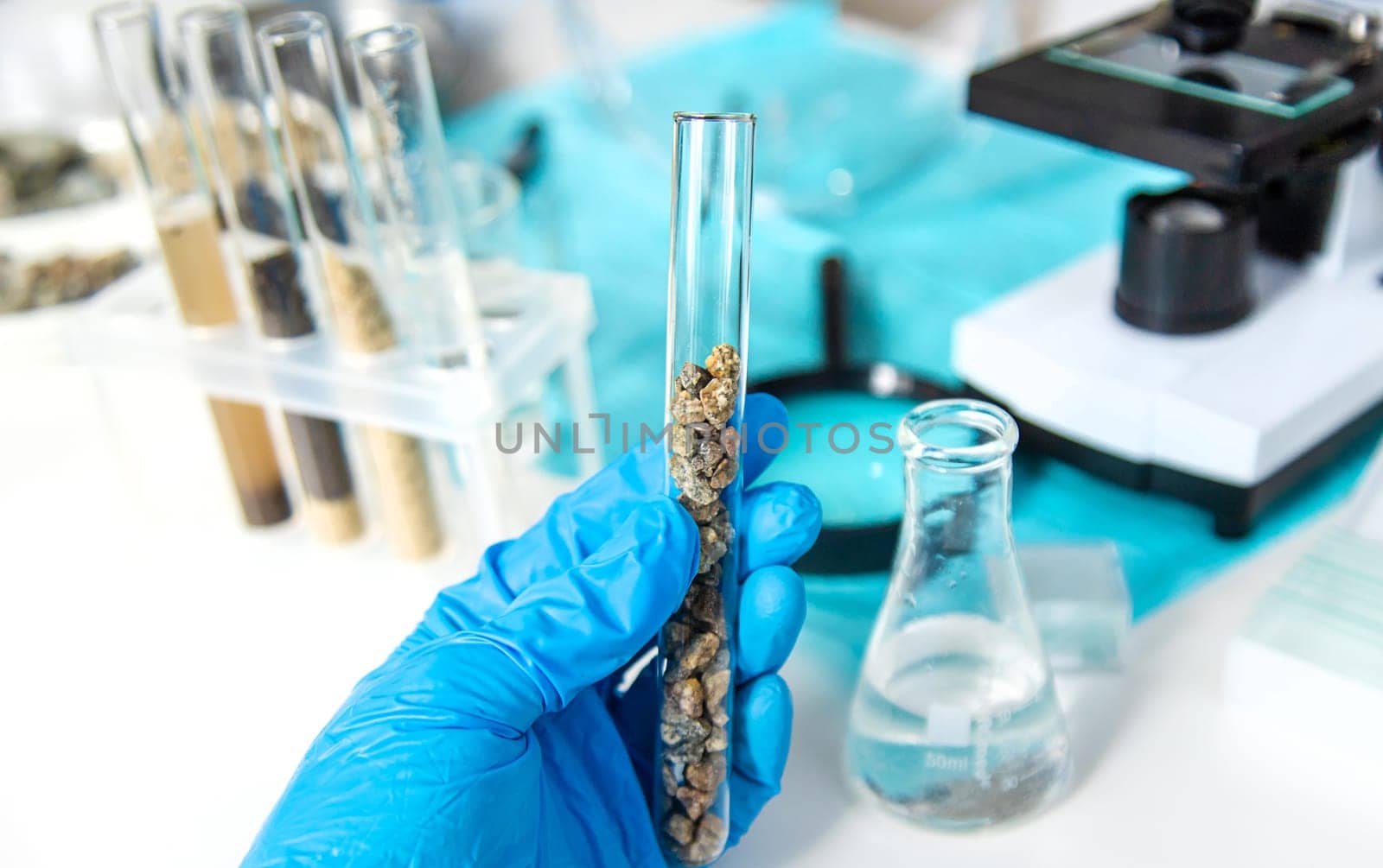 Soil testing in the laboratory. Selective focus. Nature.