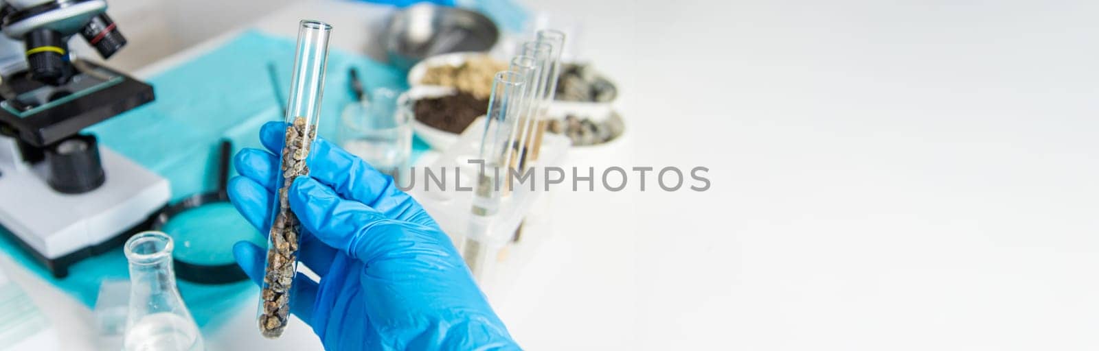 Soil testing in the laboratory. Selective focus. Nature.
