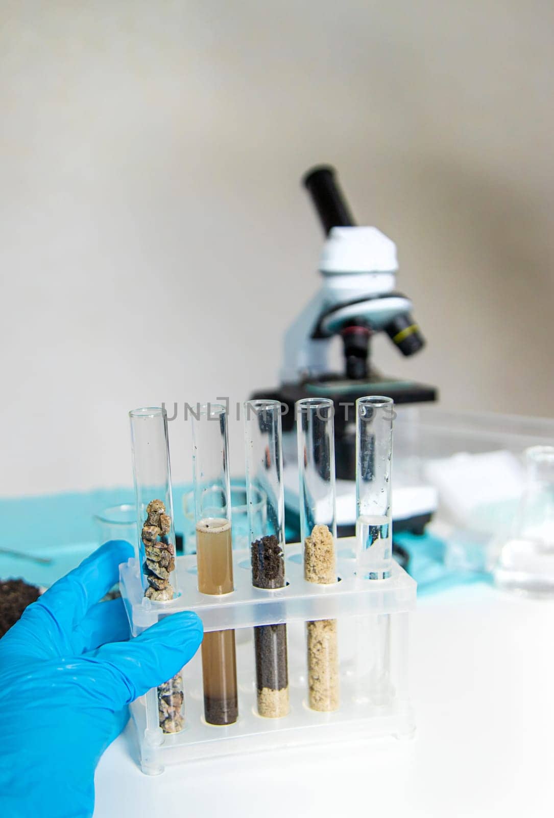 Soil testing in the laboratory. Selective focus. Nature.