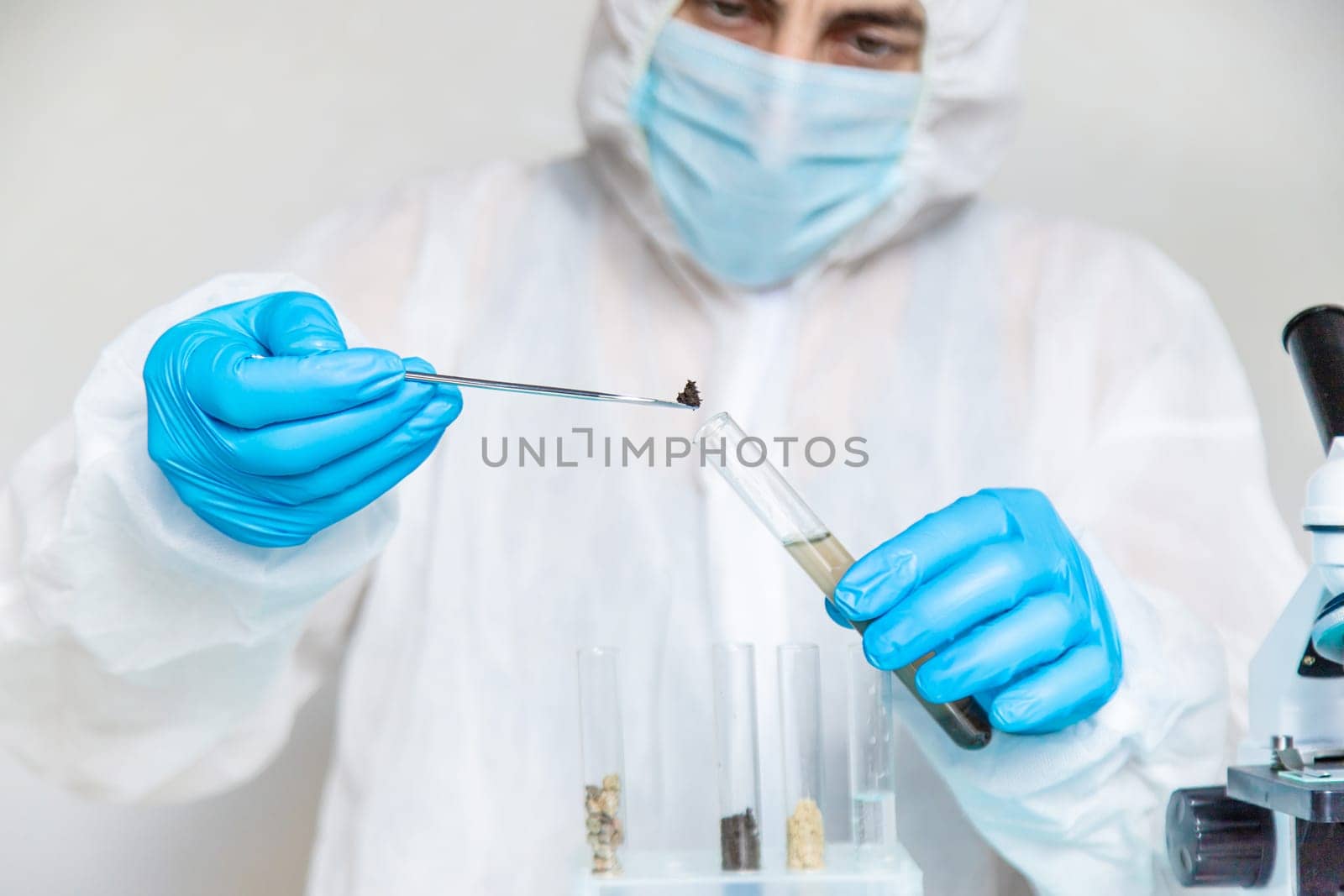 Soil testing in the laboratory. Selective focus. Nature.