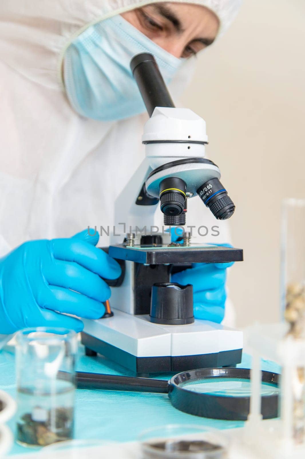 Soil testing in the laboratory. Selective focus. Nature.