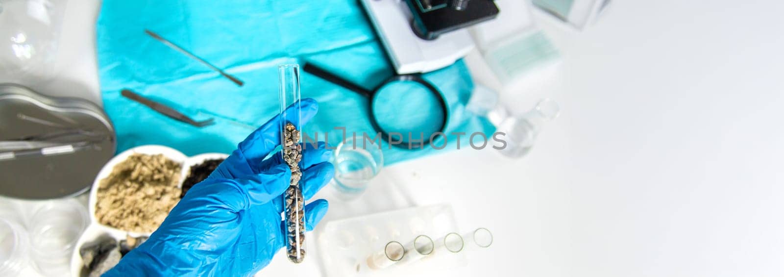 Soil testing in the laboratory. Selective focus. Nature.
