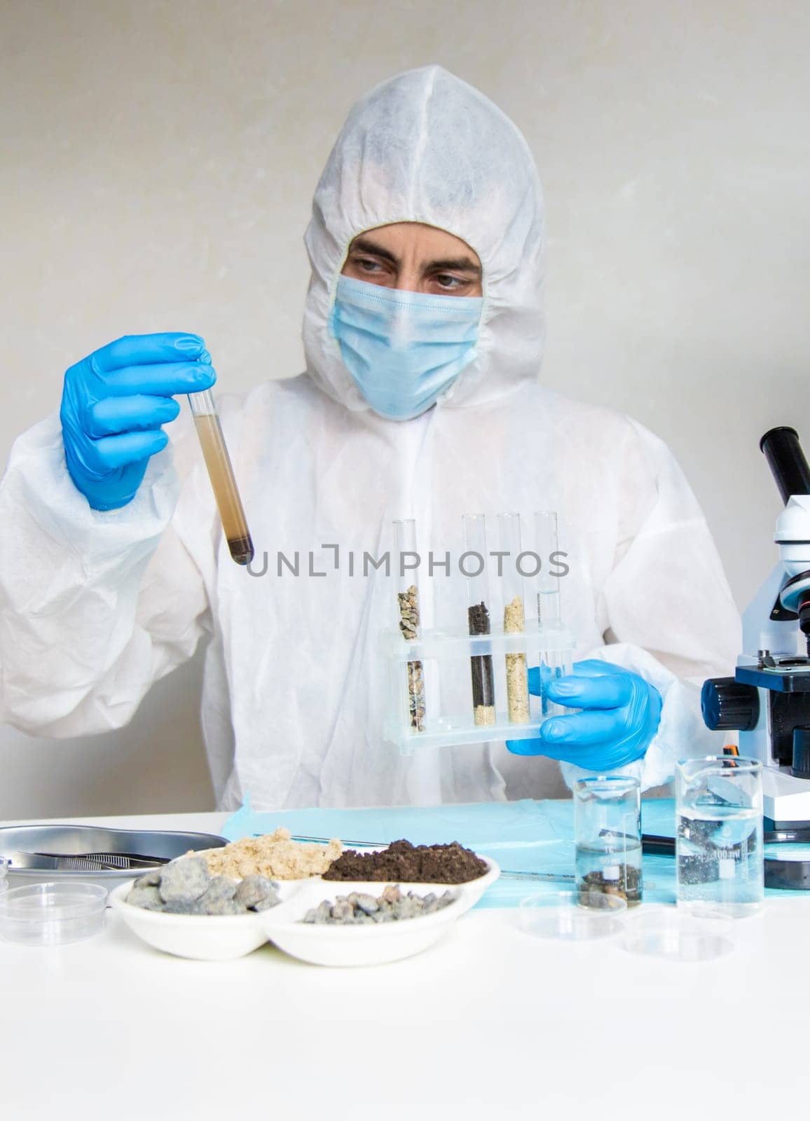 Soil testing in the laboratory. Selective focus. Nature.