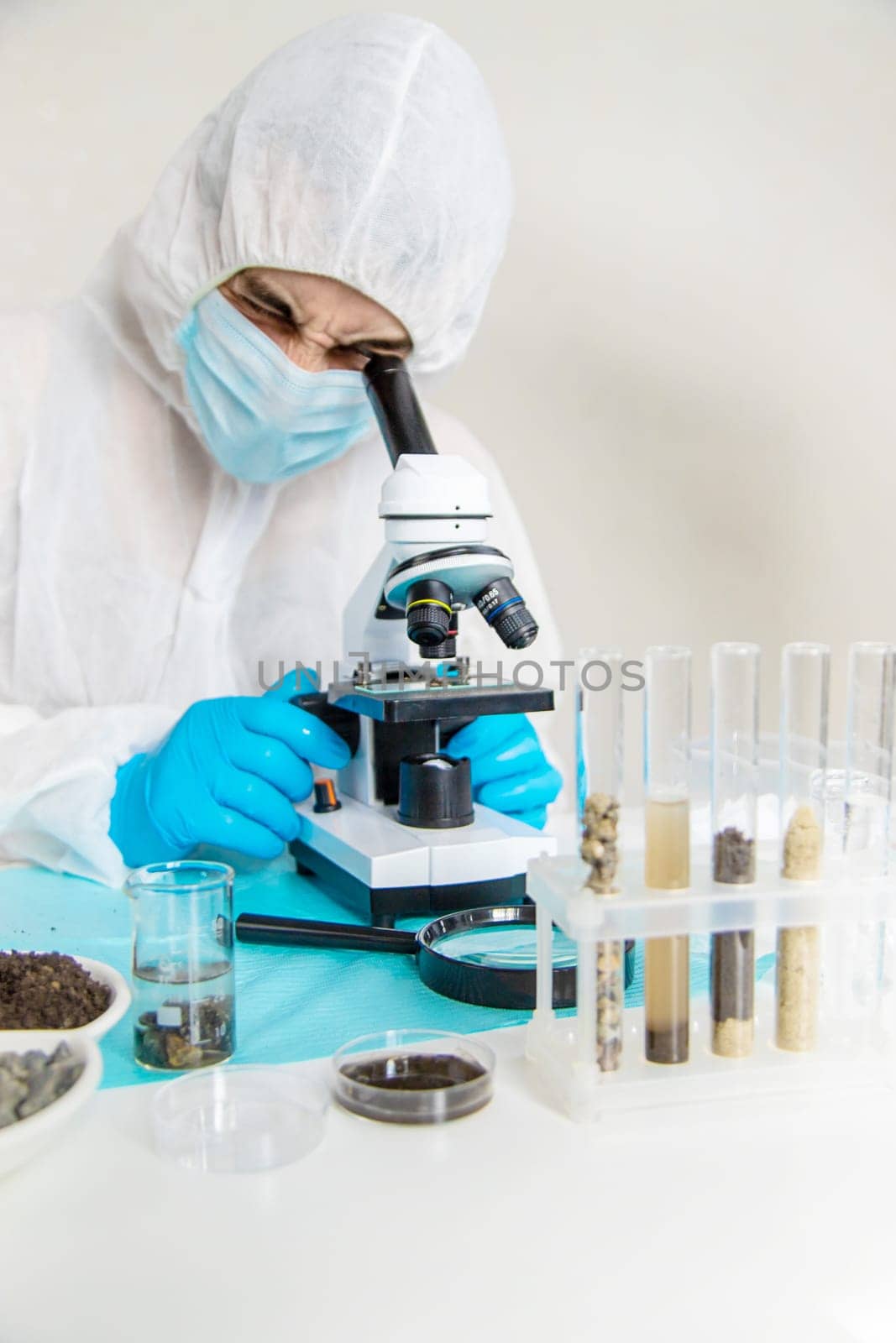 Soil testing in the laboratory. Selective focus. Nature.