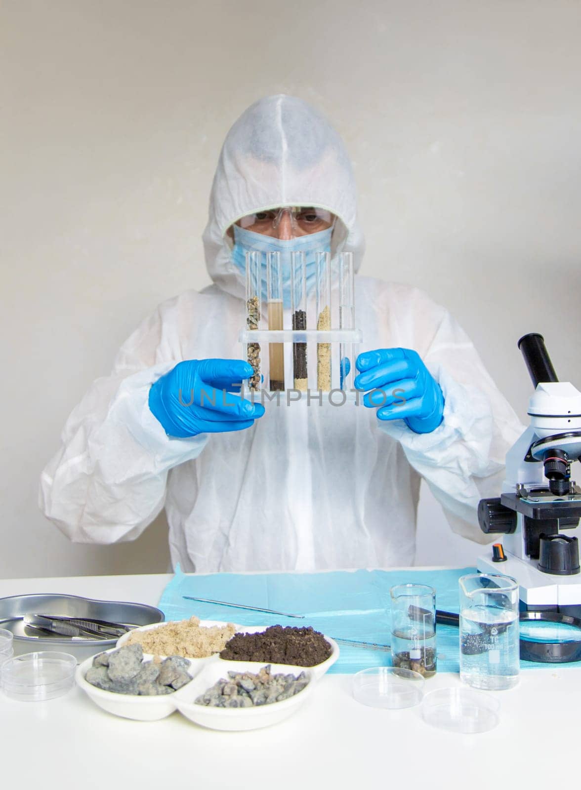 Soil testing in the laboratory. Selective focus. Nature.
