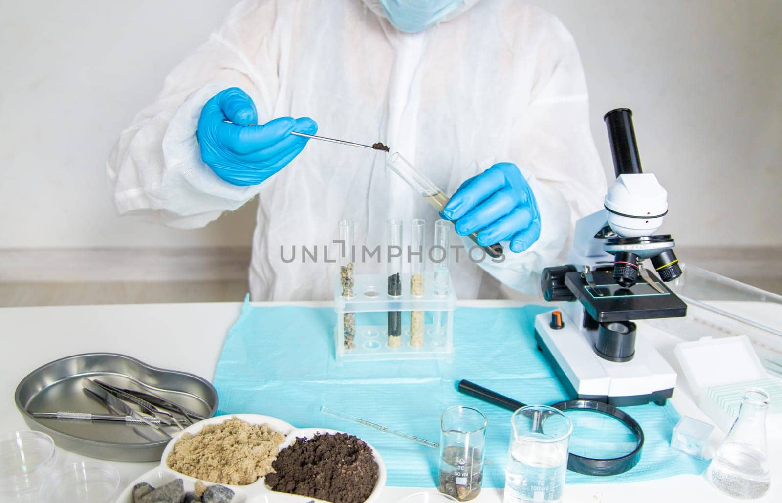 Soil testing in the laboratory. Selective focus. Nature.