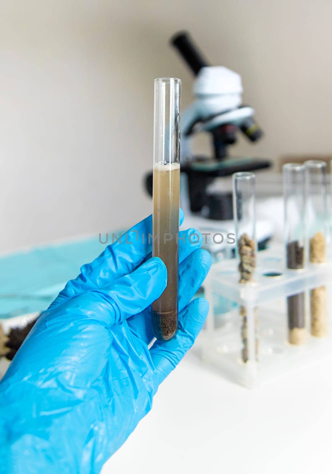 Soil testing in the laboratory. Selective focus. Nature.
