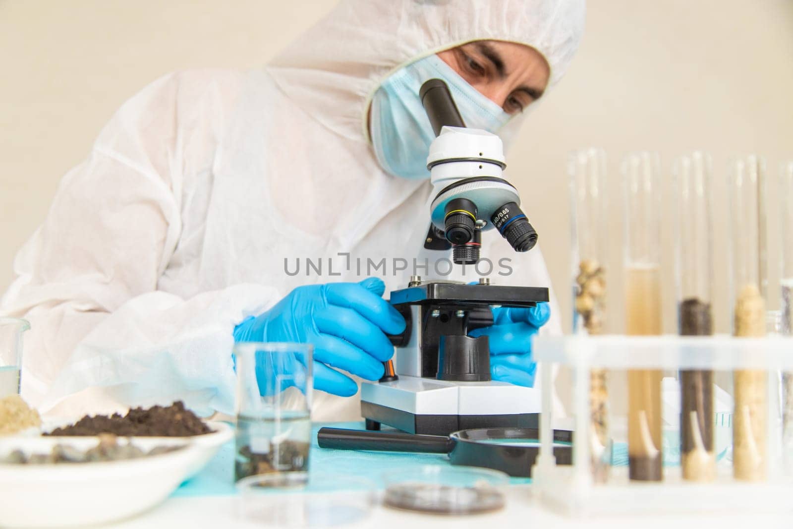 Soil testing in the laboratory. Selective focus. Nature.