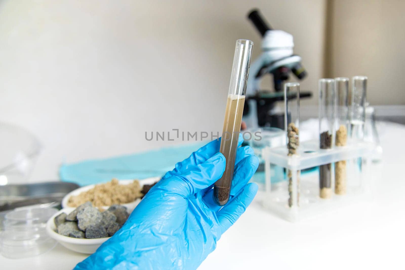 Soil testing in the laboratory. Selective focus. Nature.