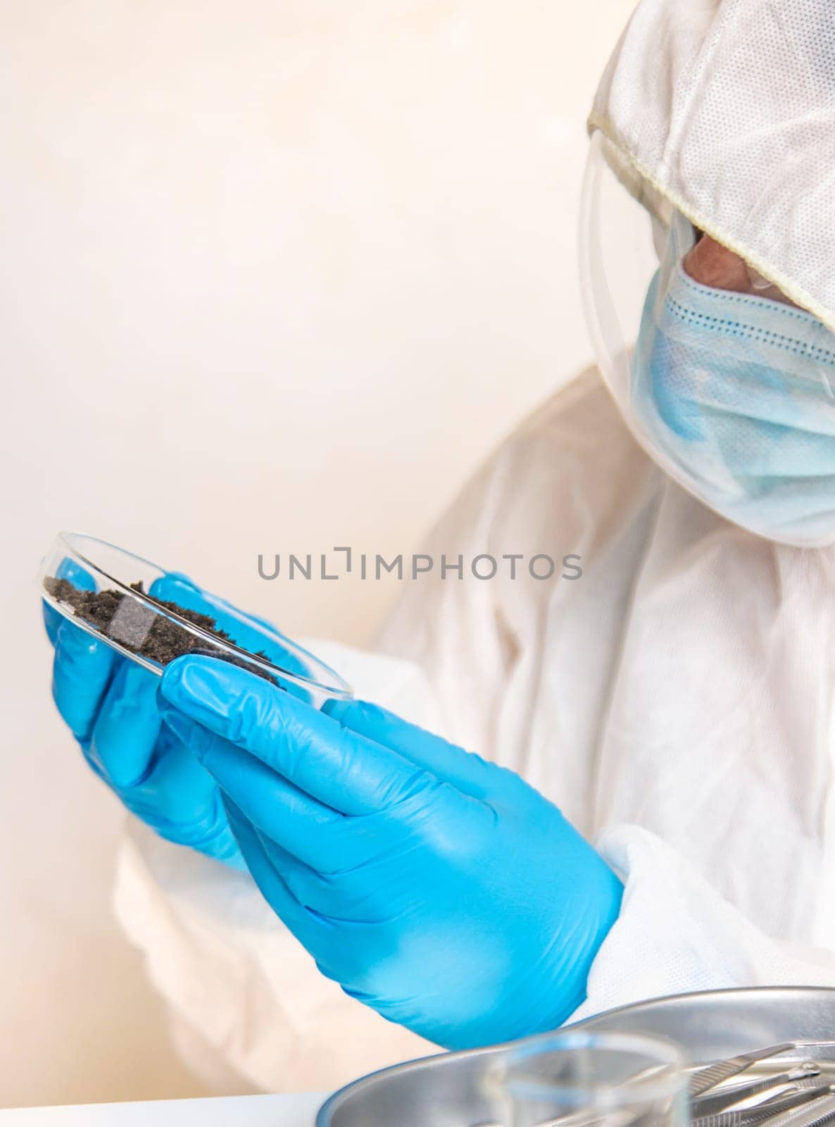 Soil testing in the laboratory. Selective focus. Nature.