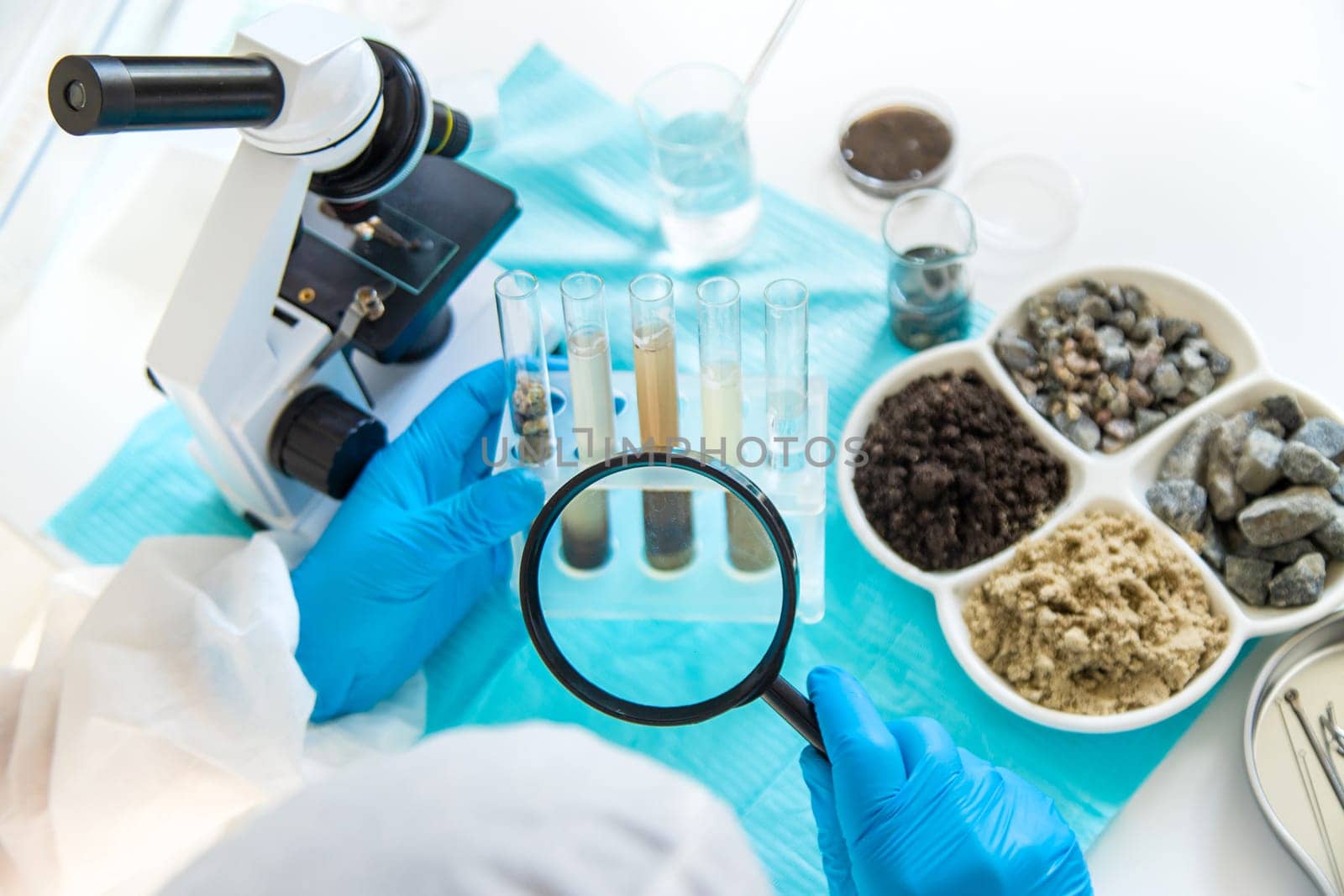 Soil testing in the laboratory. Selective focus. Nature.