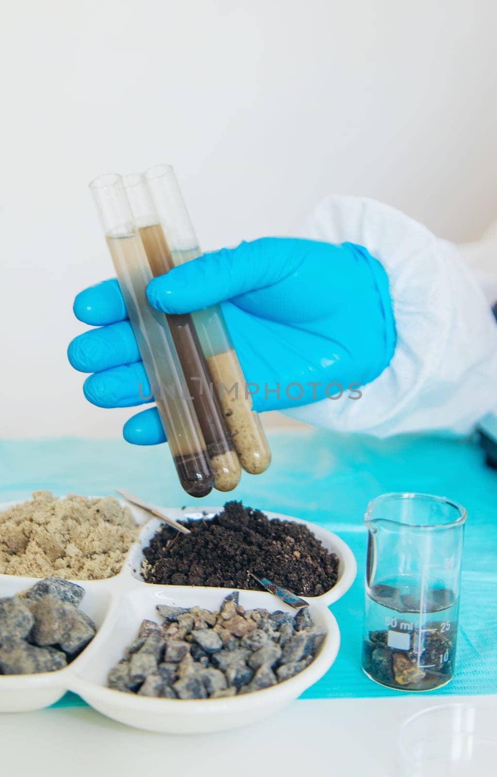 Soil testing in the laboratory. Selective focus. Nature.