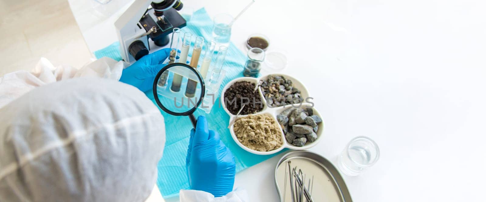 Soil testing in the laboratory. Selective focus. Nature.