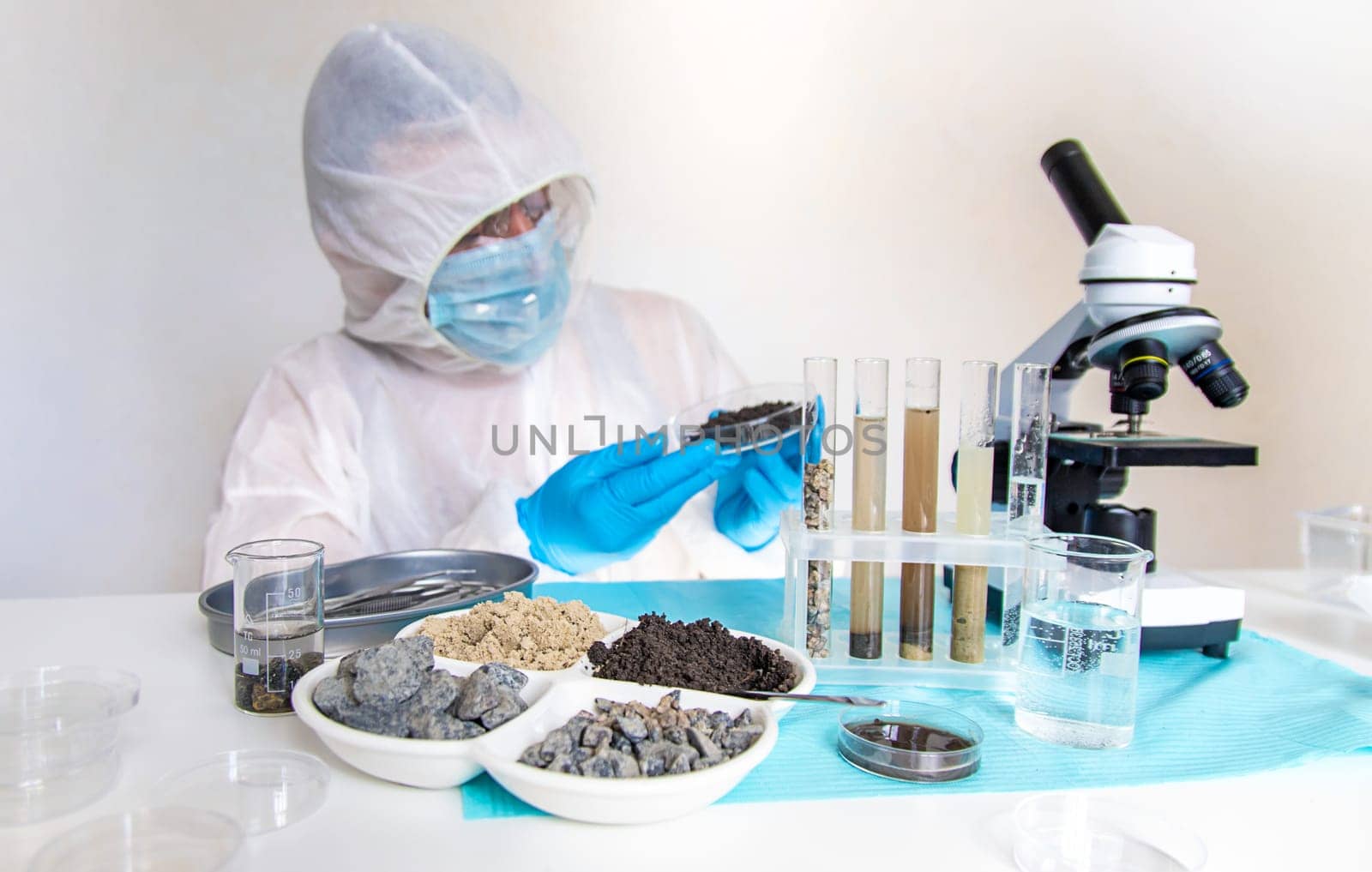 Soil testing in the laboratory. Selective focus. Nature.