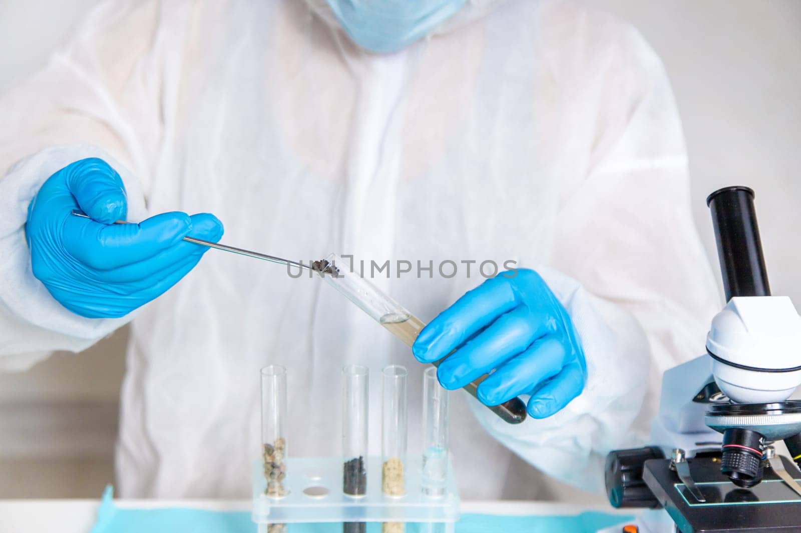 Soil testing in the laboratory. Selective focus. Nature.