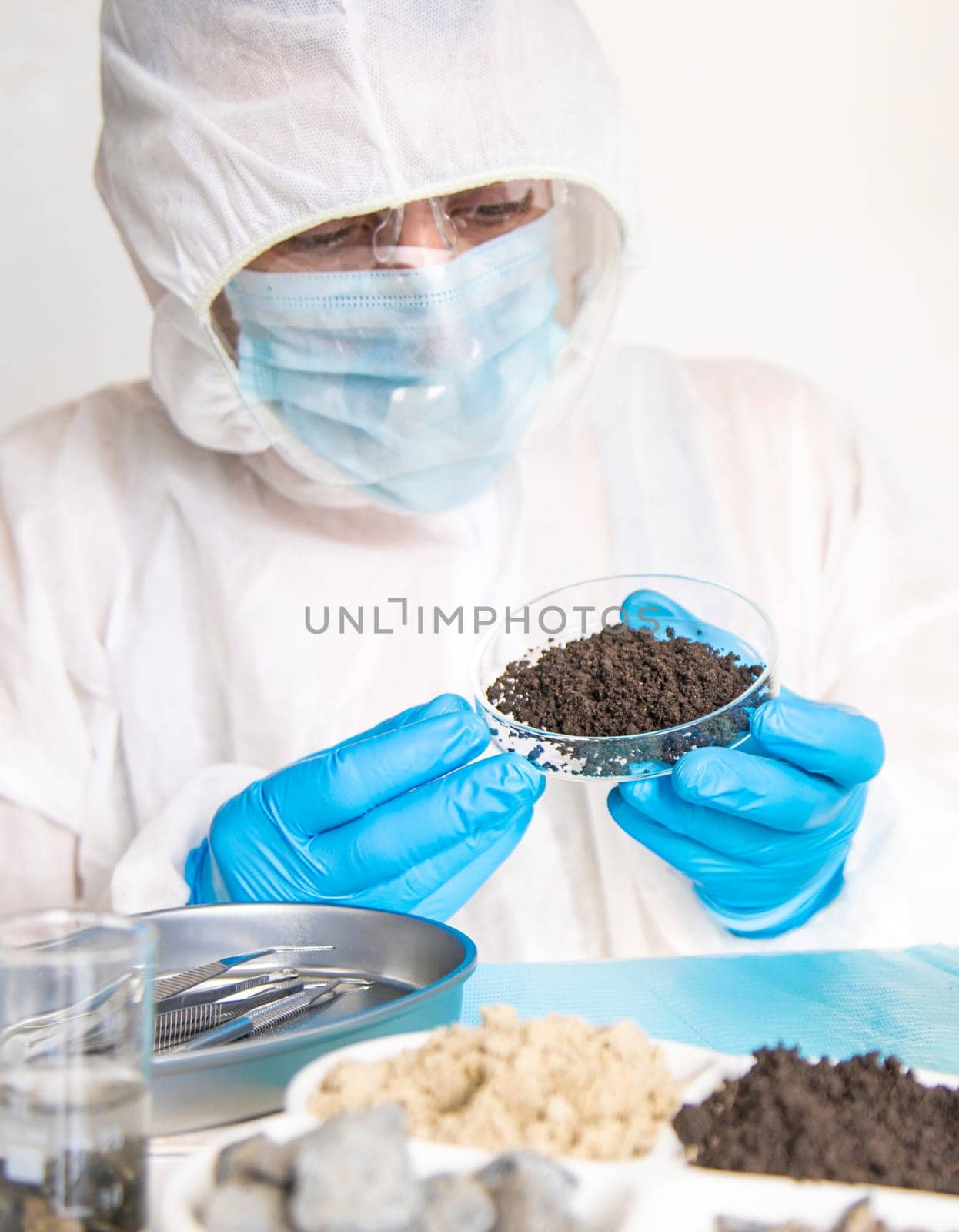 Soil testing in the laboratory. Selective focus. Nature.