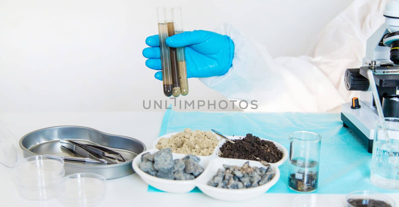 Soil testing in the laboratory. Selective focus. Nature.