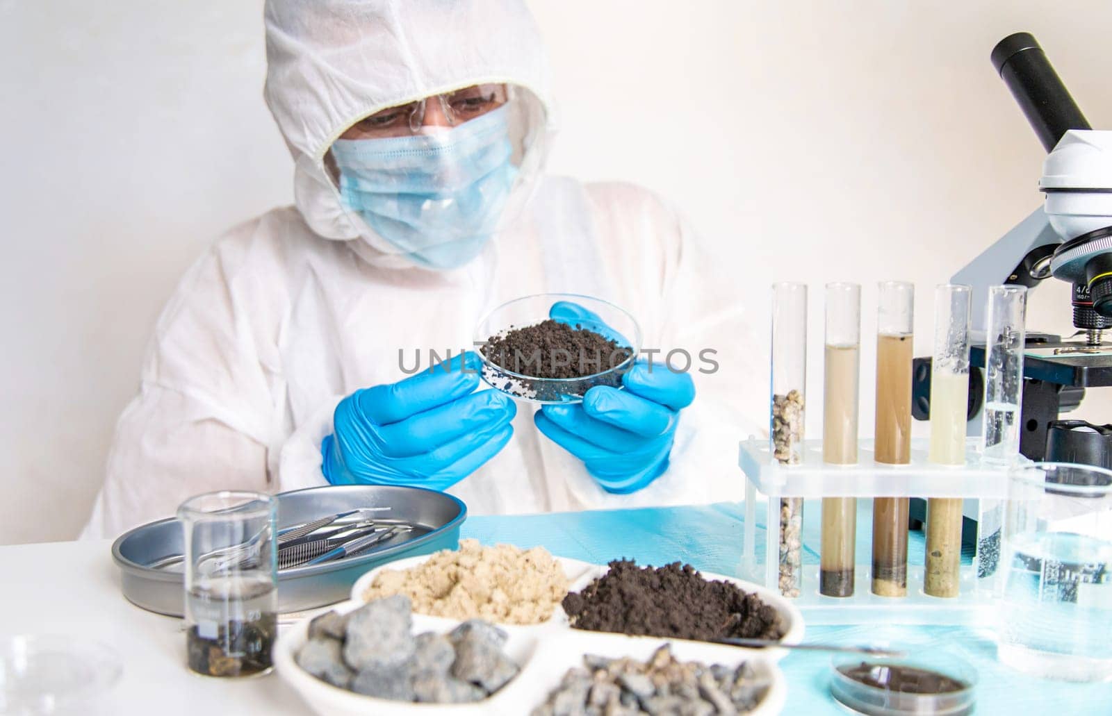 Soil testing in the laboratory. Selective focus. Nature.