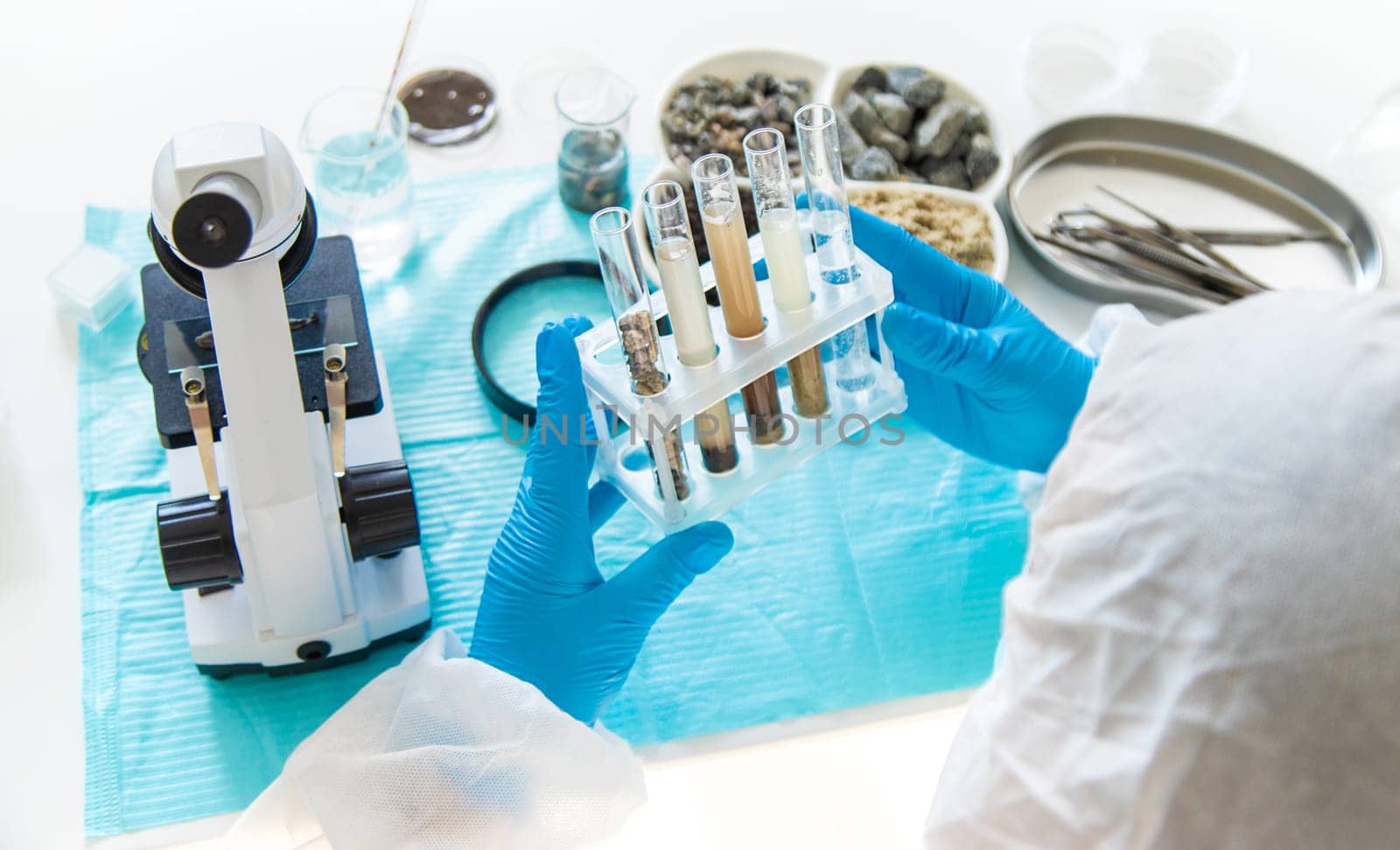 Soil testing in the laboratory. Selective focus. Nature.