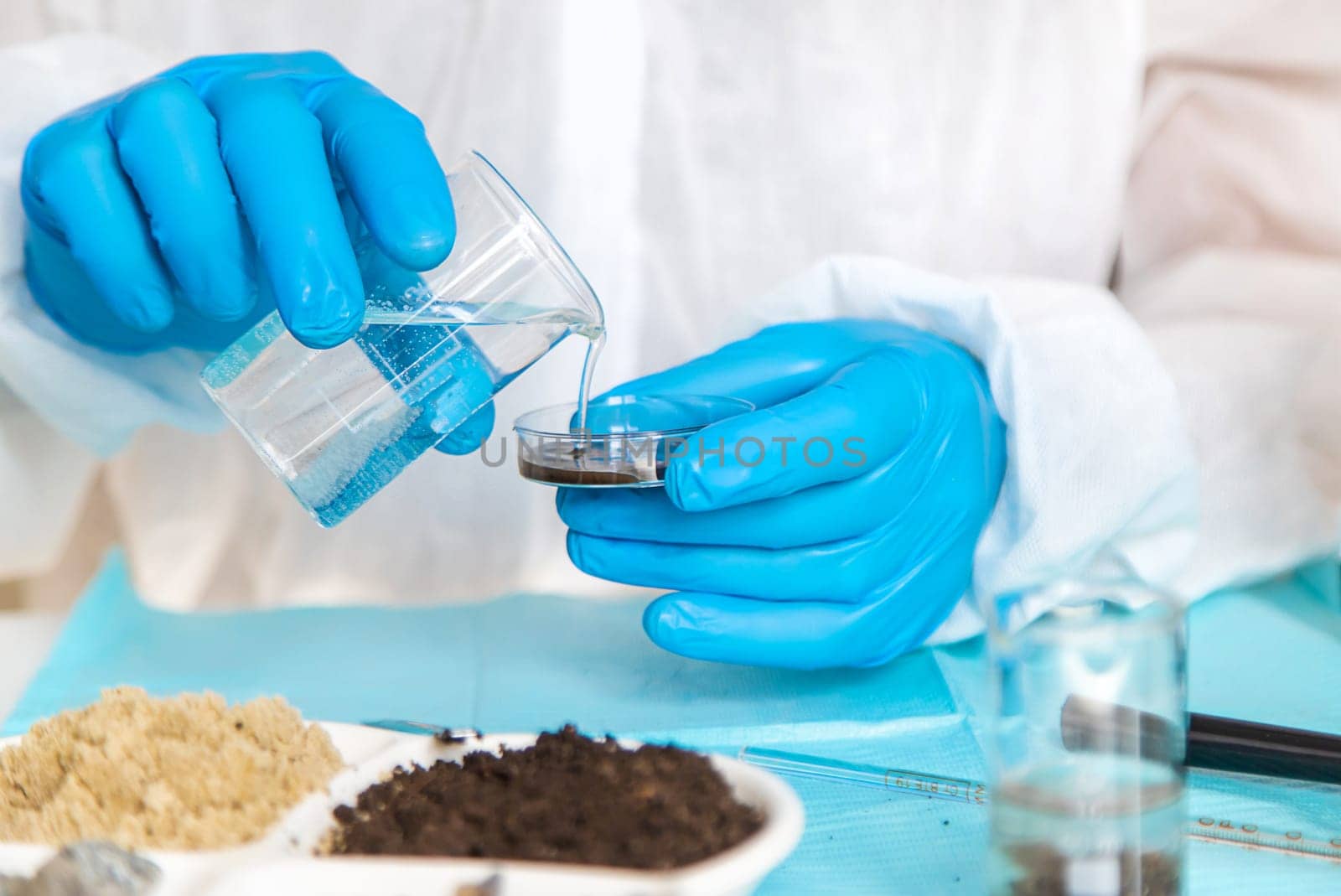 Soil testing in the laboratory. Selective focus. Nature.