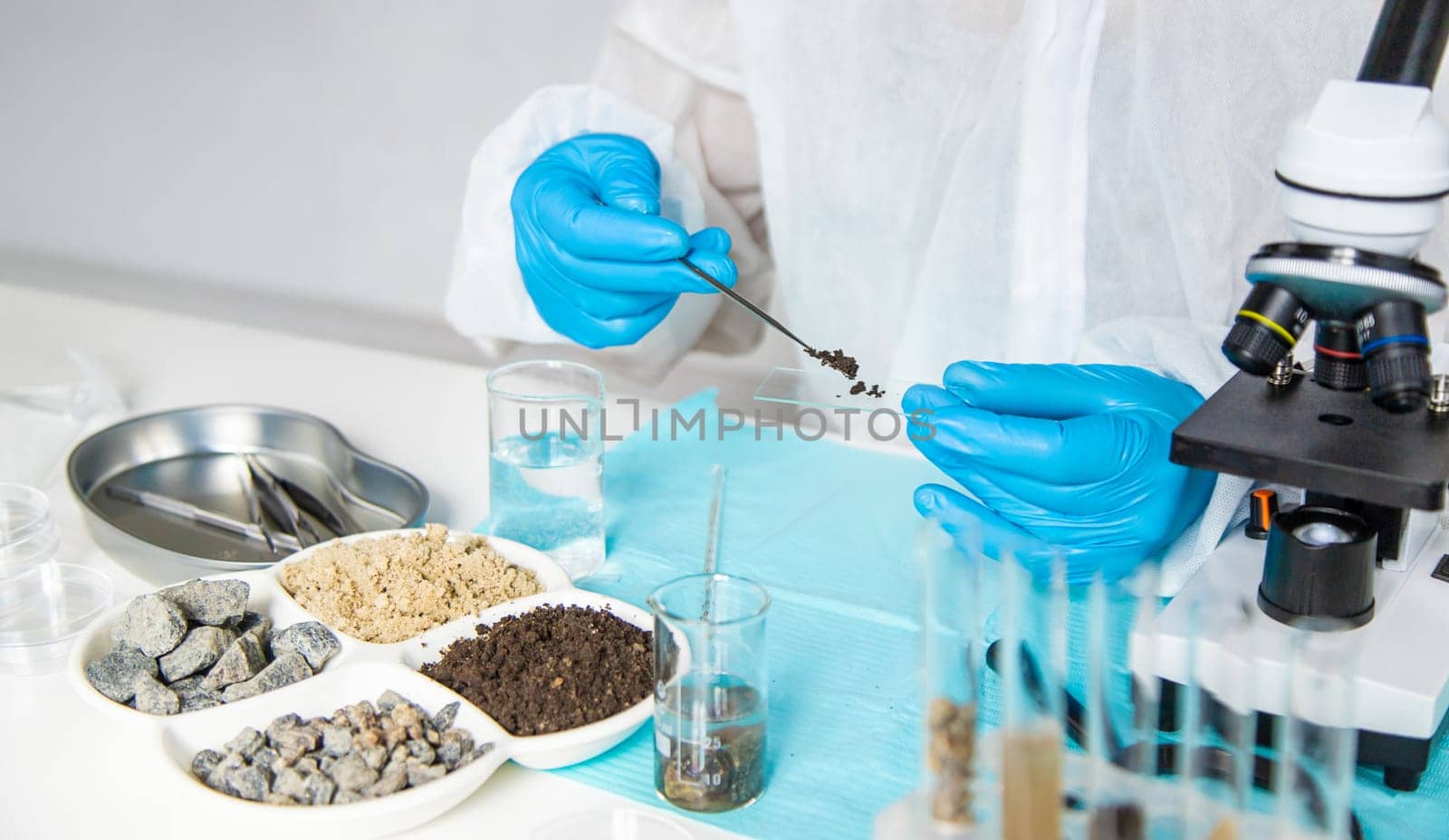 Soil testing in the laboratory. Selective focus. Nature.