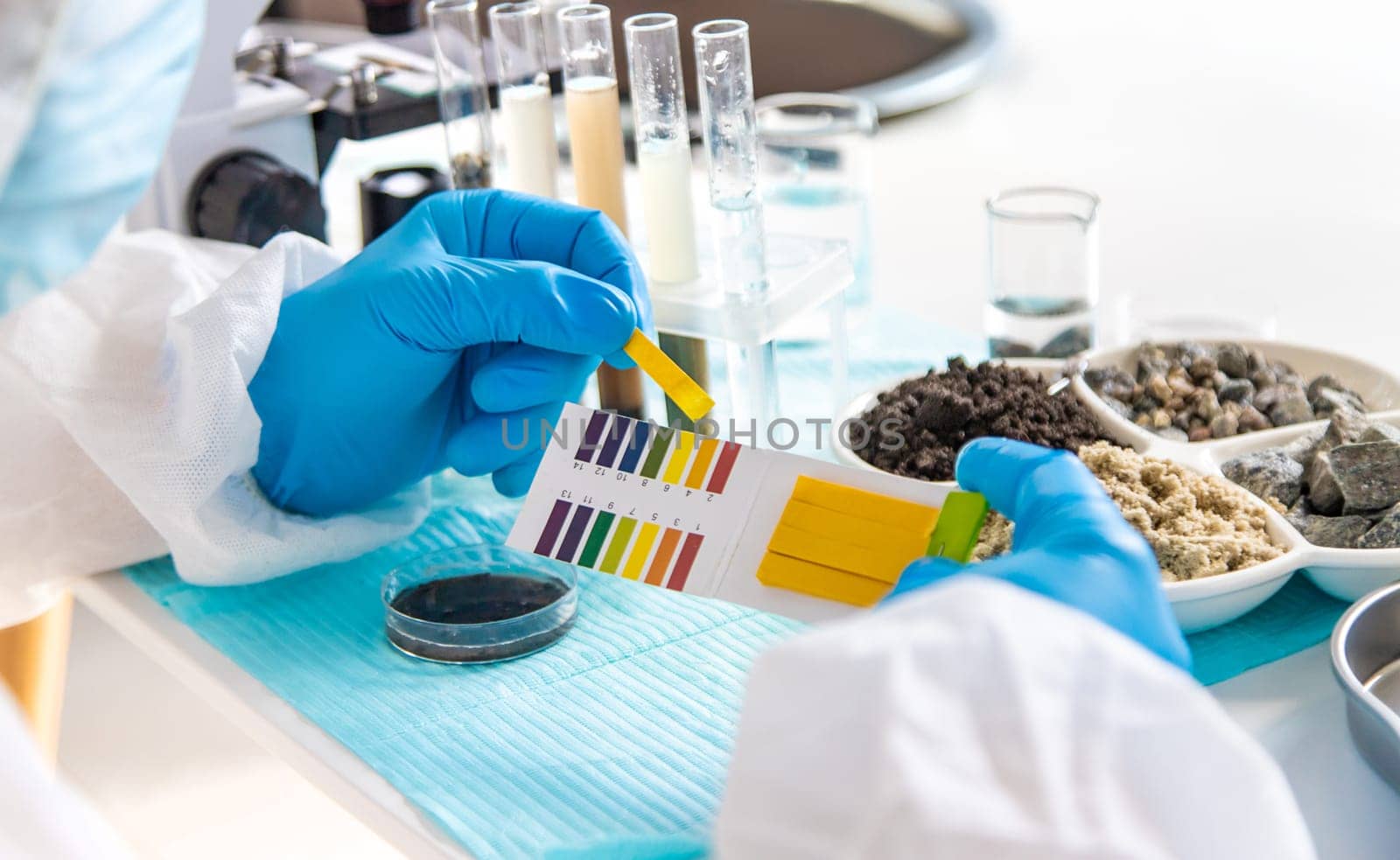 Soil testing in the laboratory. Selective focus. Nature.