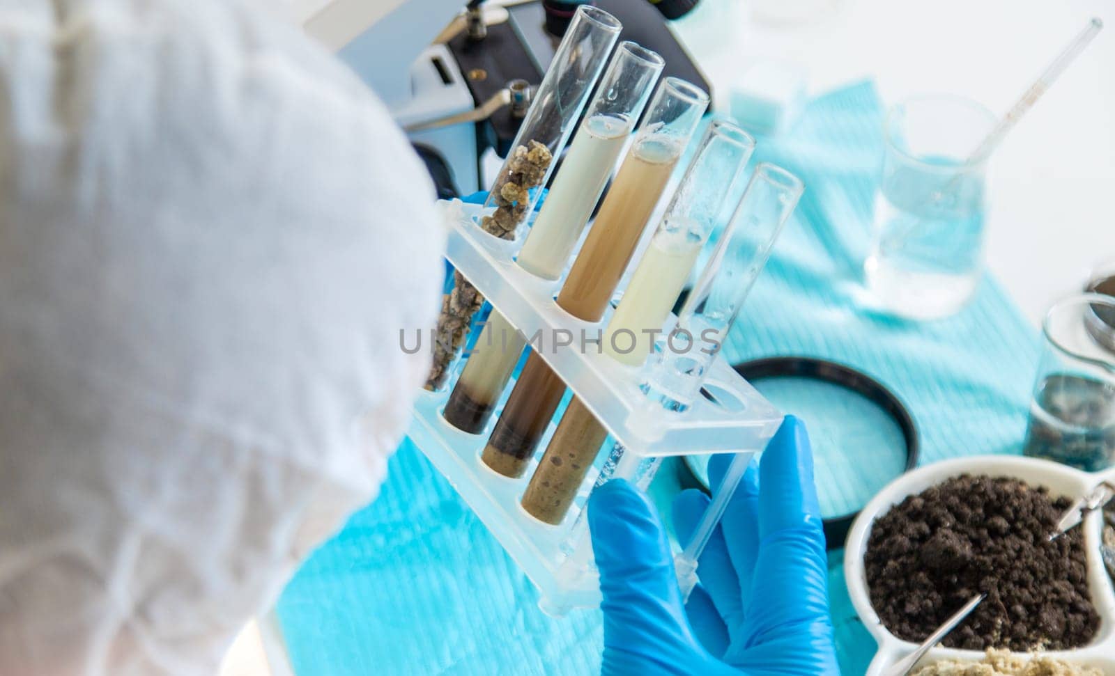 Soil testing in the laboratory. Selective focus. Nature.