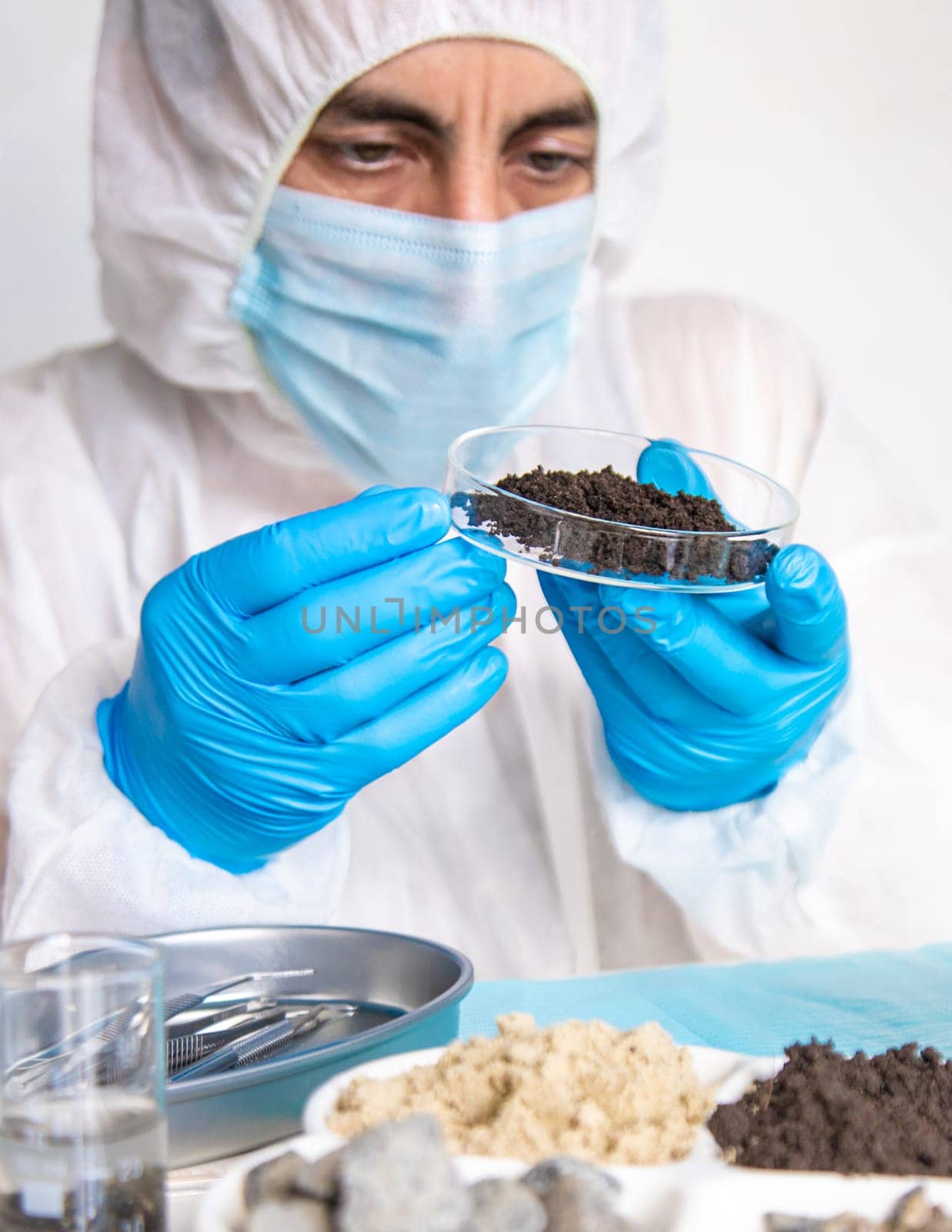 Soil testing in the laboratory. Selective focus. Nature.