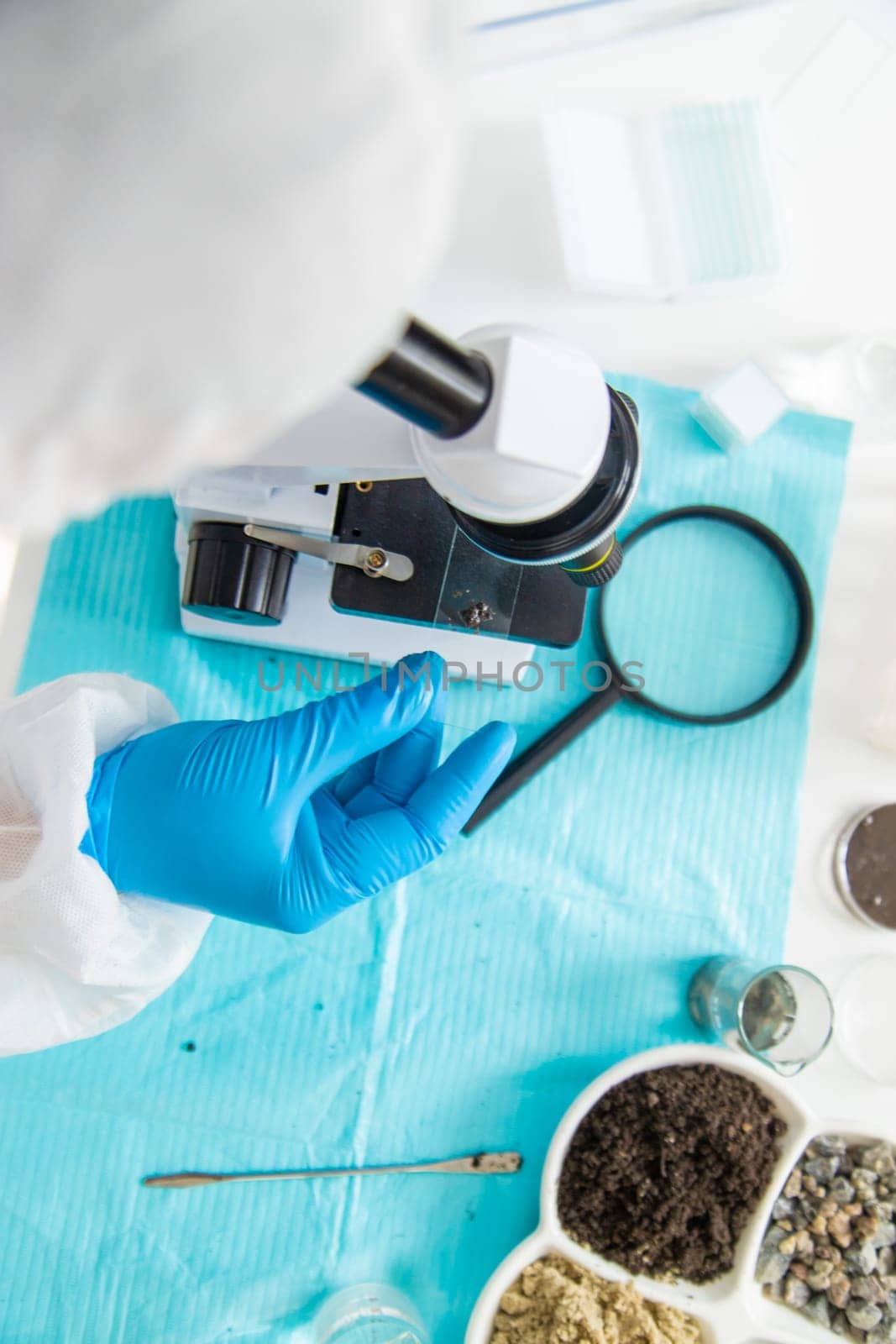 Soil testing in the laboratory. Selective focus. Nature.