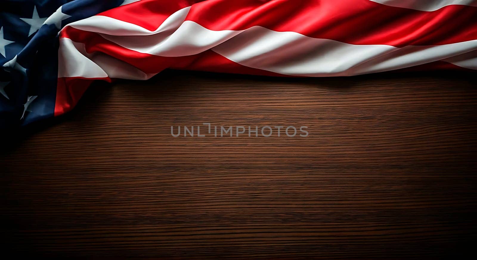 Top view of American flag placed on a rustic background. Ideal picture for banners.Wallpaper. Space for text.Background for Fourth of July celebration of Independence Day