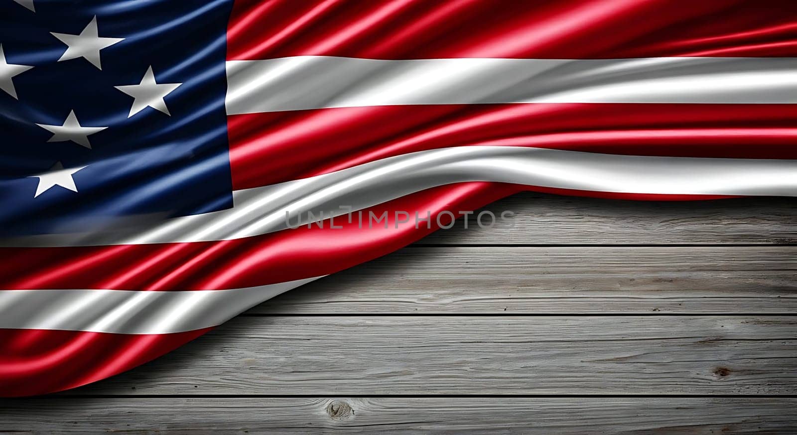 Close-up of an American flag folded on a wooden background. Ideal picture for banners.Wallpaper. Space for text.Background for Fourth of July celebration of Independence Day