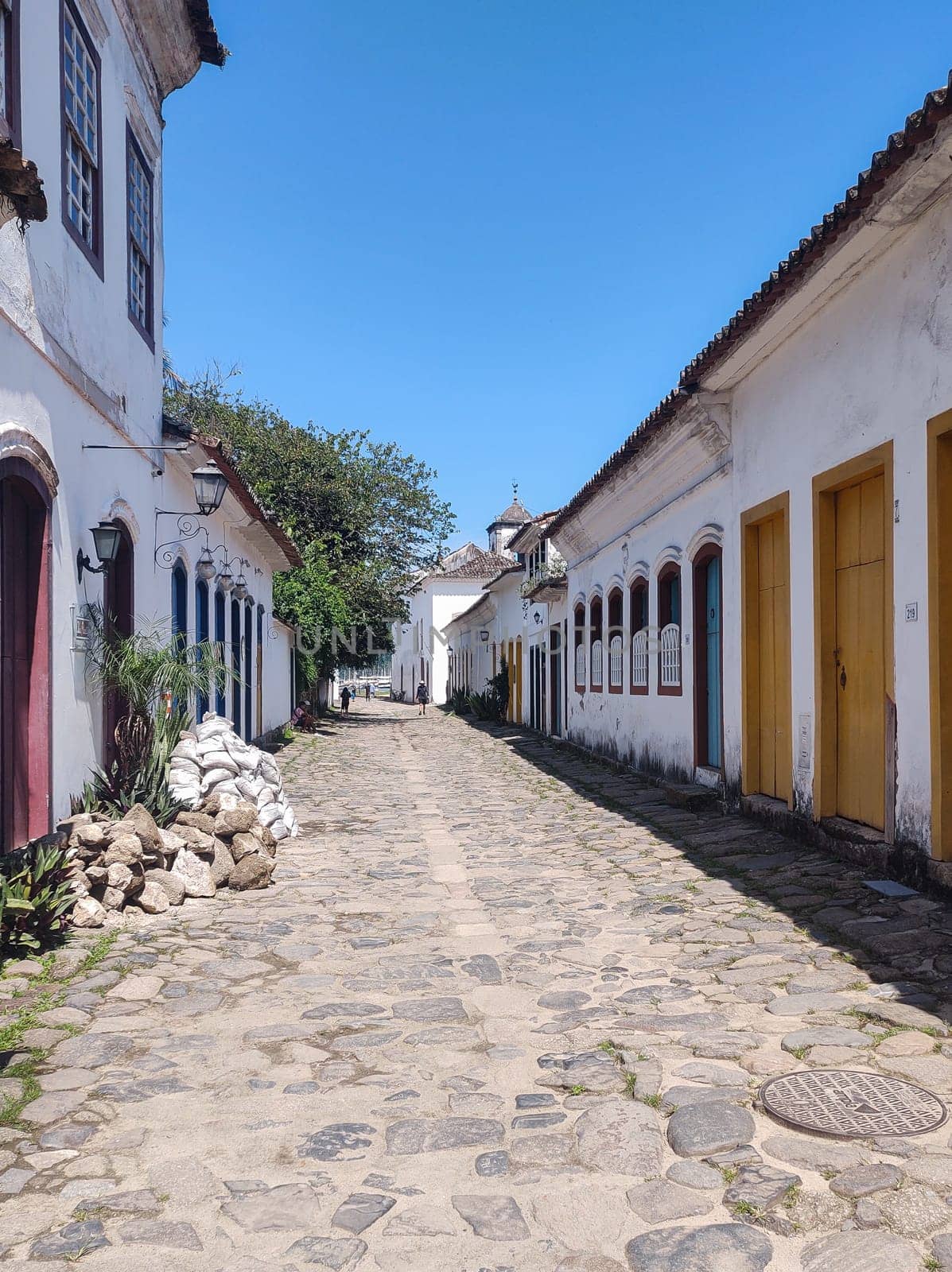Paraty, Rio de Janeiro, Brazil, February 6, 2025, view of the facade of an old colonial house in the central square, historic city.