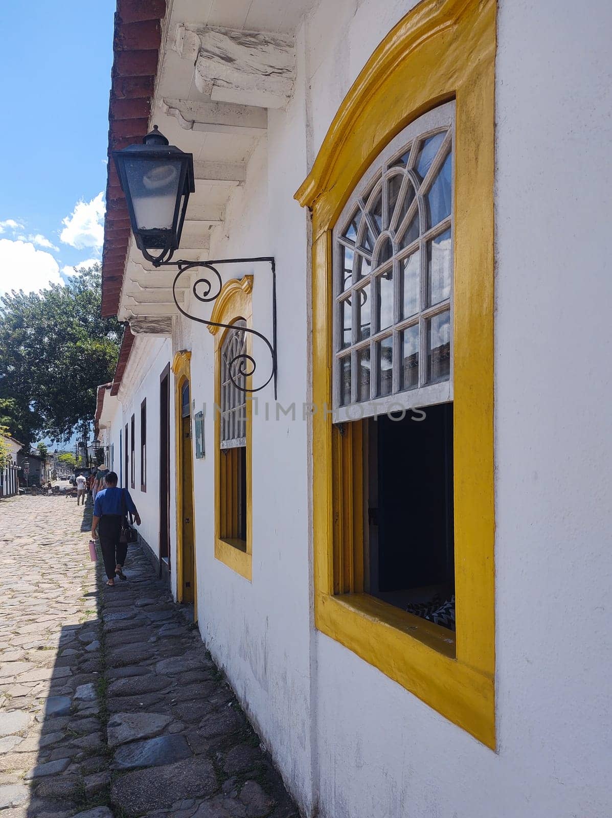 Paraty, Rio de Janeiro, Brazil, February 6, 2025, view of the facade of an old colonial house in the central square, historic city.