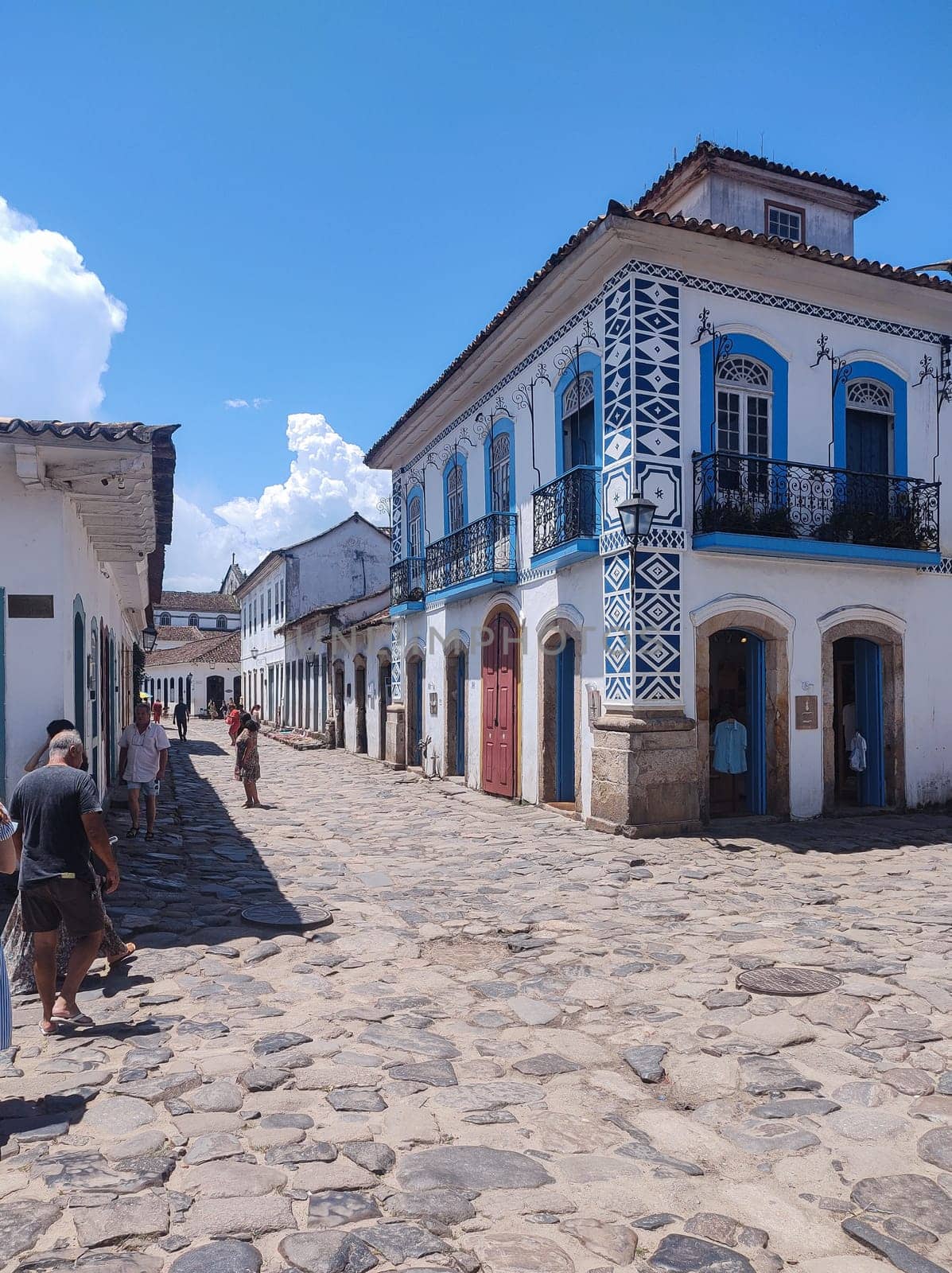 Paraty, Rio de Janeiro, Brazil, February 6, 2025, view of the facade of an old colonial house in the central square, historic city.