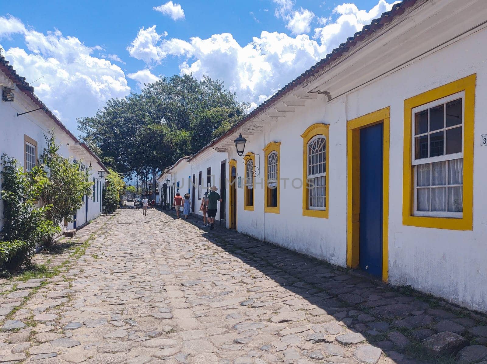 Paraty, Rio de Janeiro, Brazil, February 6, 2025, view of the facade of an old colonial house in the central square, historic city.