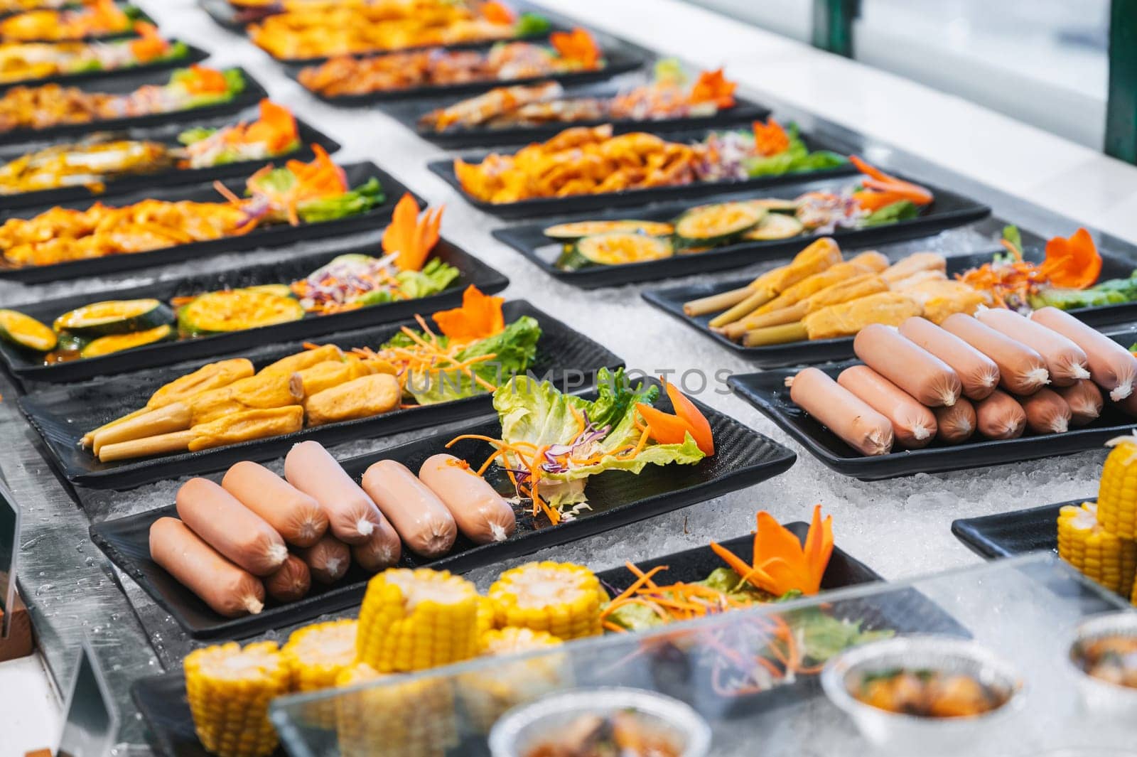 assorted of vietnamese food in Asian self-service buffet in the hotel restaurant for breakfast in Asia in Vietnam