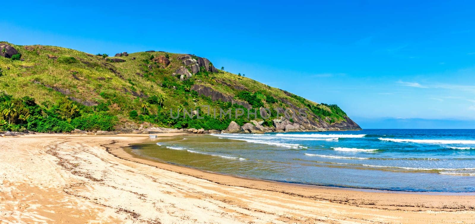 Remote and deserted Bonete Beach on the island of Ilhabela on the north coast of Sao Paulo