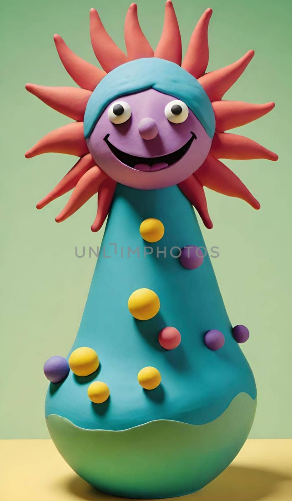 sun plasticine clay solar color symbol abstract art illustration children design decor figures. 3D render generated ai alt blue orange yellow face mask . High quality 3d illustration cartoon toy cute