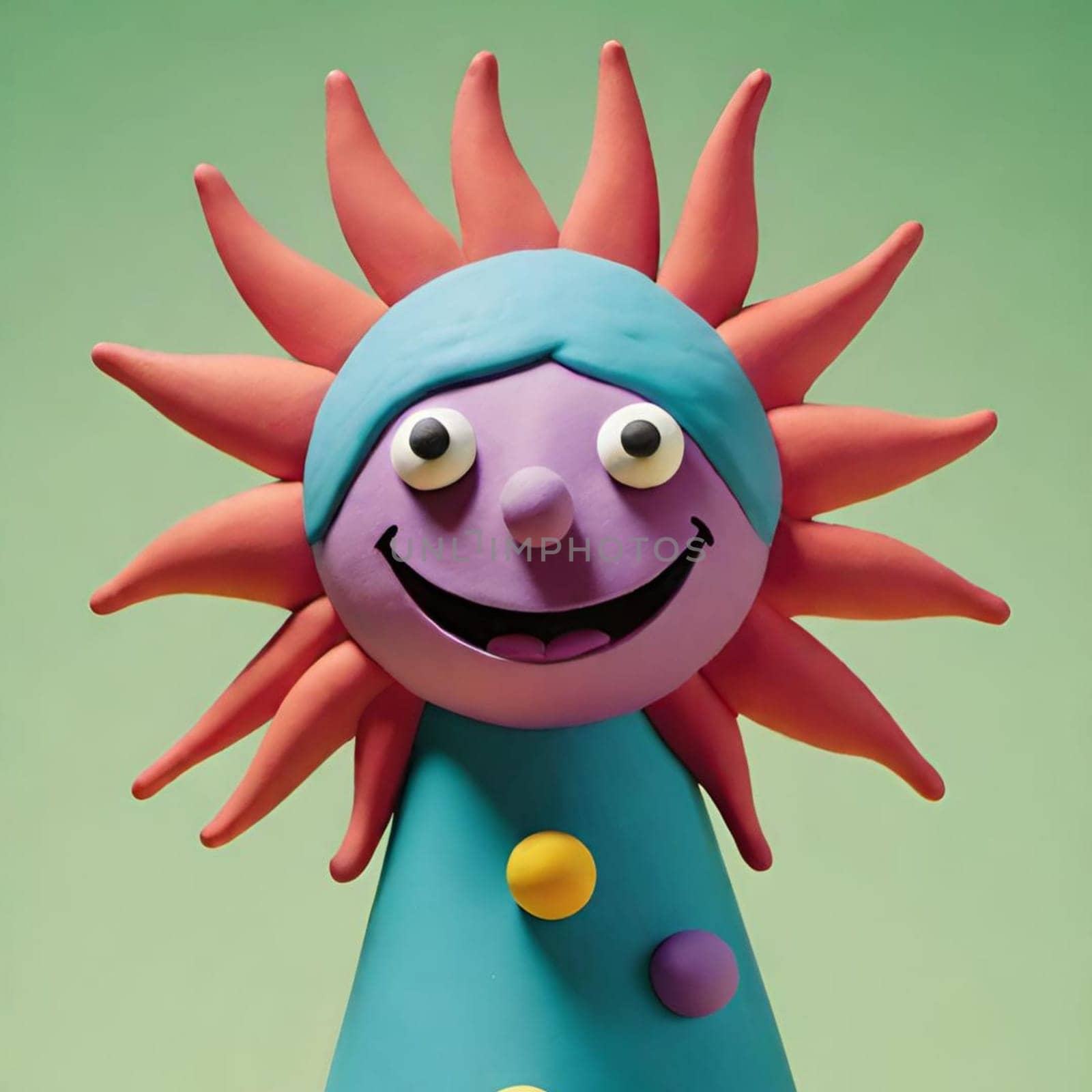 sun plasticine clay solar color symbol abstract art illustration children design decor figures. 3D render generated ai alt blue orange yellow face mask . High quality 3d illustration cartoon toy cute